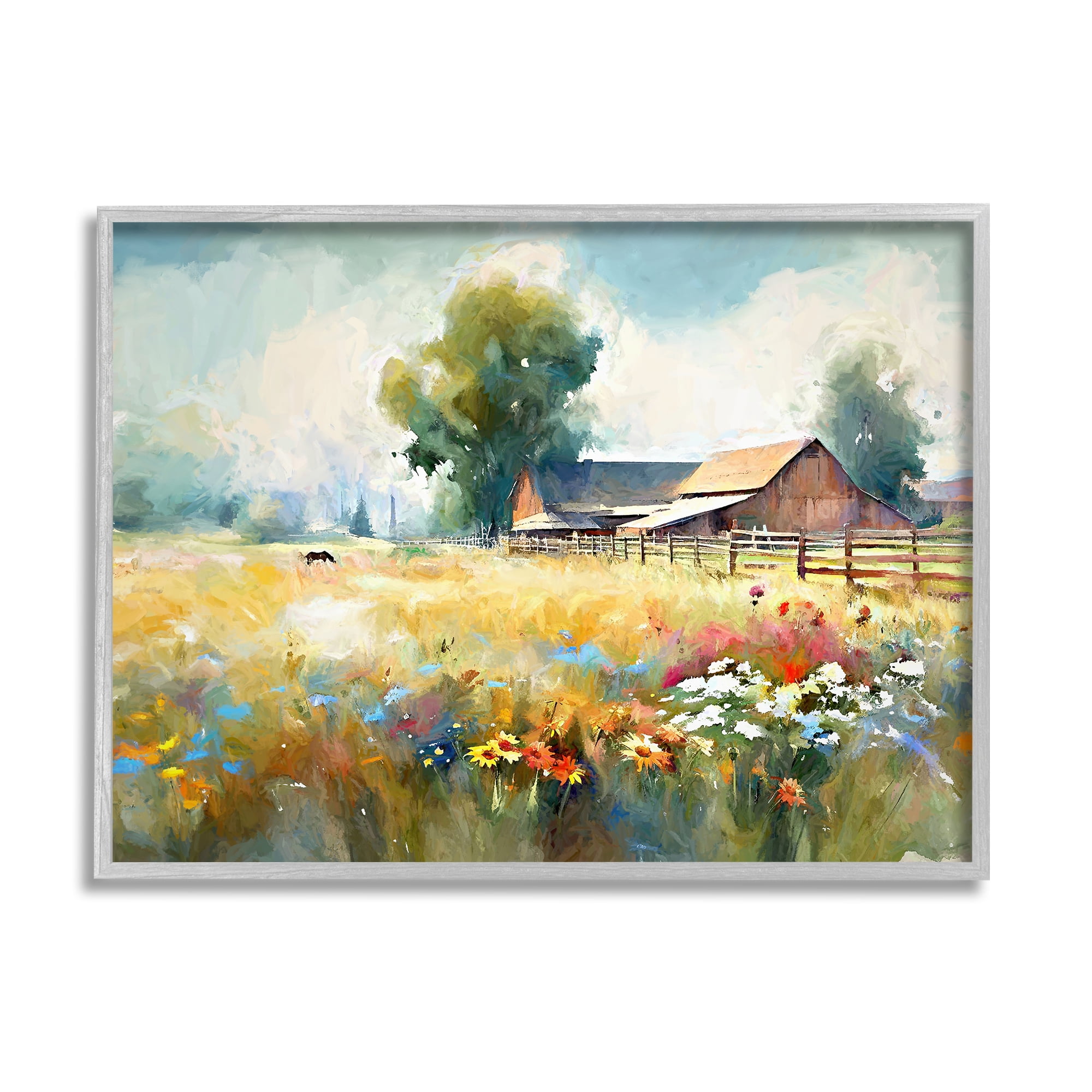Stupell Industries Barn in Meadow Painting Landscape Painting Gray Framed Art Print Wall Art, 14 x 11