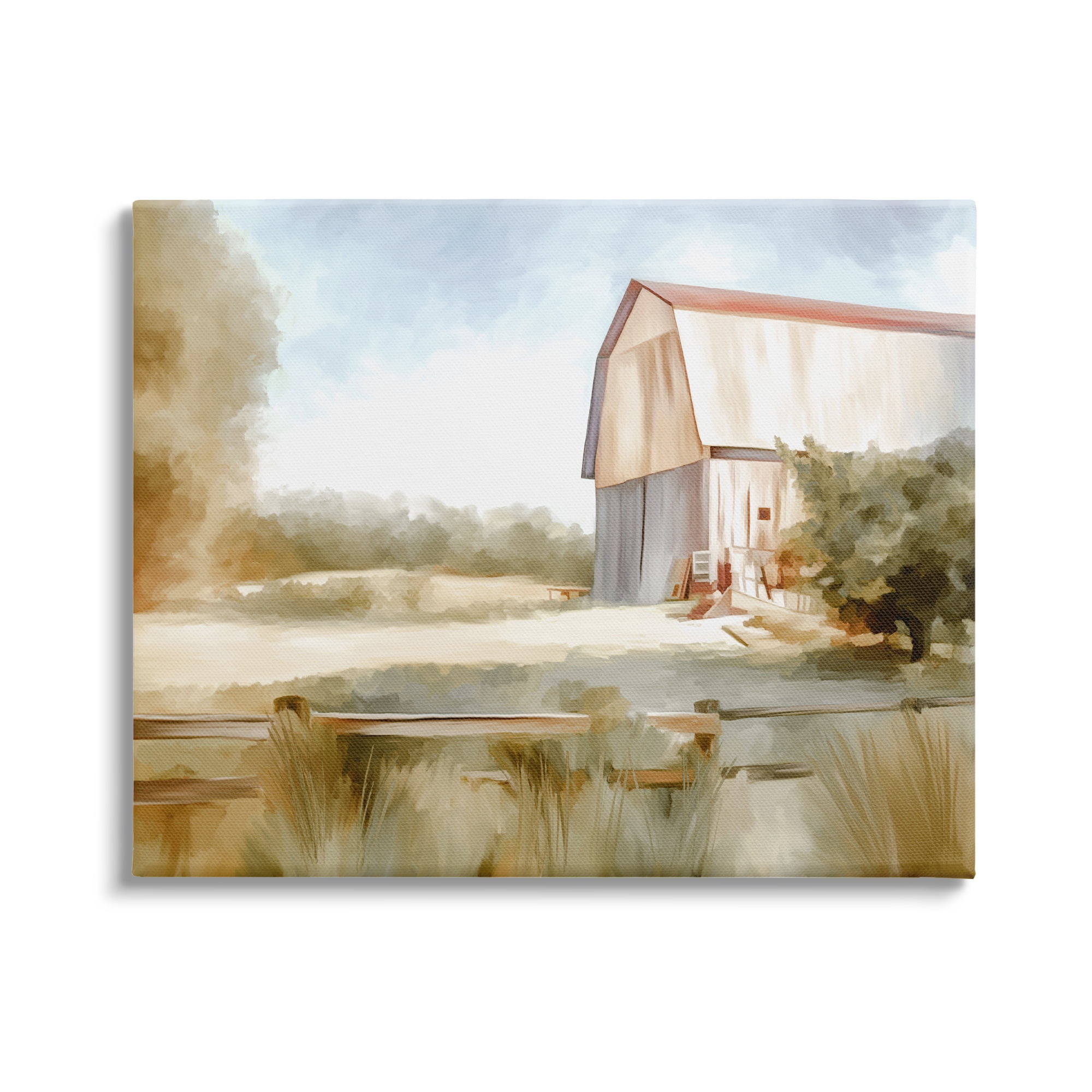Stupell Industries Barn in Rural Farmland Nature Painting Gallery Wrapped Canvas Print Wall Art, 30 x 24