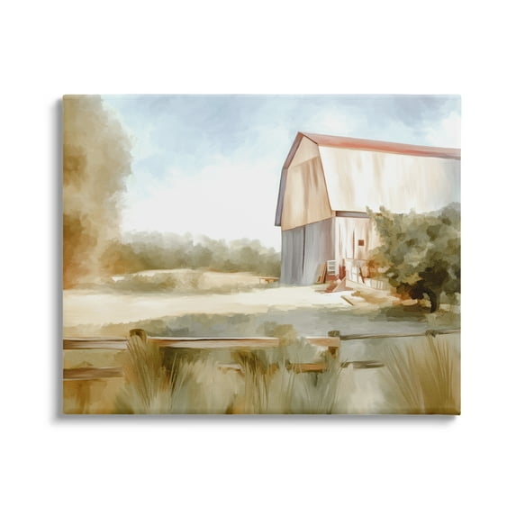 Stupell Industries Barn in Rural Farmland Nature Painting Gallery Wrapped Canvas Print Wall Art, 30 x 24