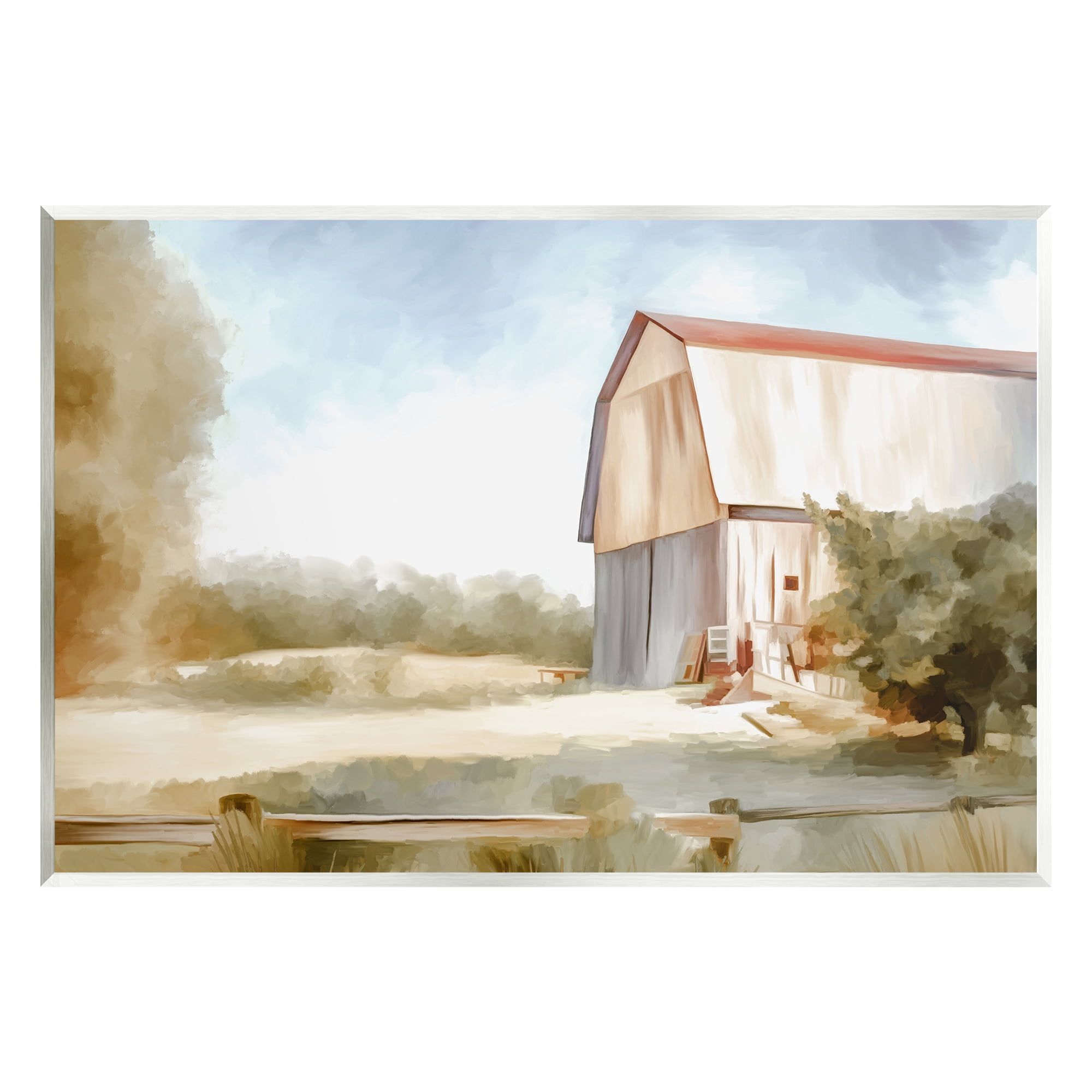 Stupell Industries Barn in Rural Farmland Nature Painting Unframed Art Print Wall Art, 15 x 10