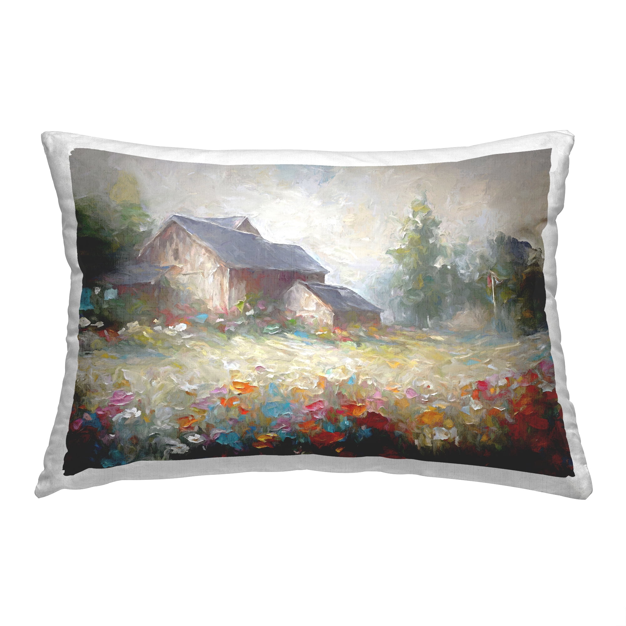 Stupell Industries Barn with Abstract Flowers Decorative Printed Throw Pillow, 14 x 20