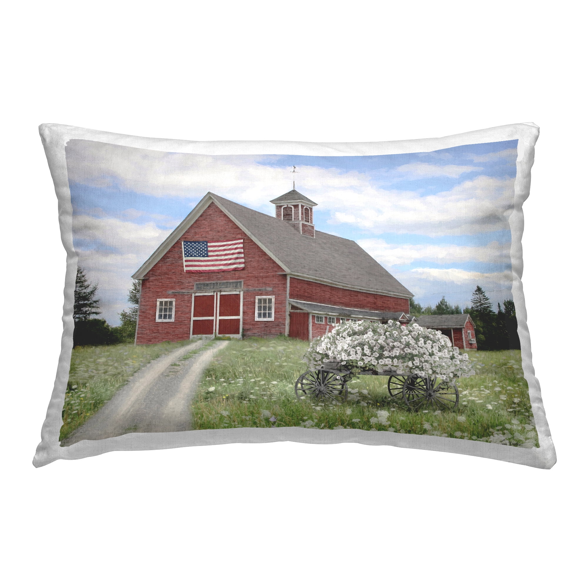 Stupell Industries Barn with Floral Wagon Decorative Printed Throw Pillow Design by Lori Deiter.