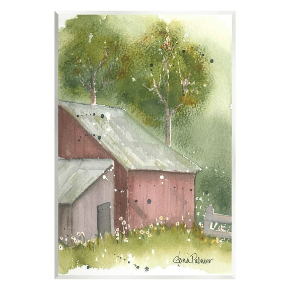 Stupell Industries Barn with Spring Florals Landscape Painting Unframed Art Print Wall Art, 10 x 15