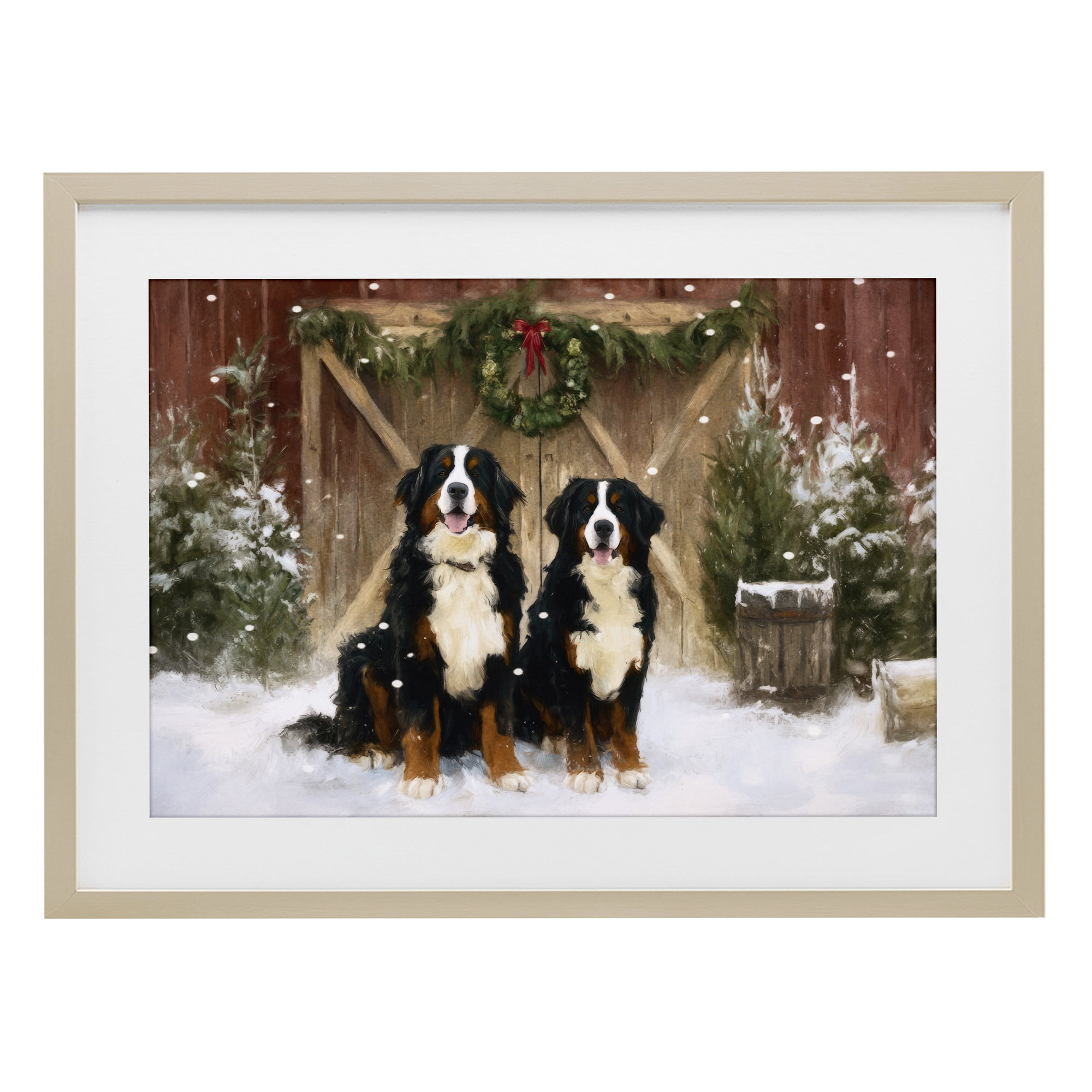 Stupell Industries Barnyard Bernese Mountain Dogs Birch Framed Print Under Glass, design by Tina LeCour