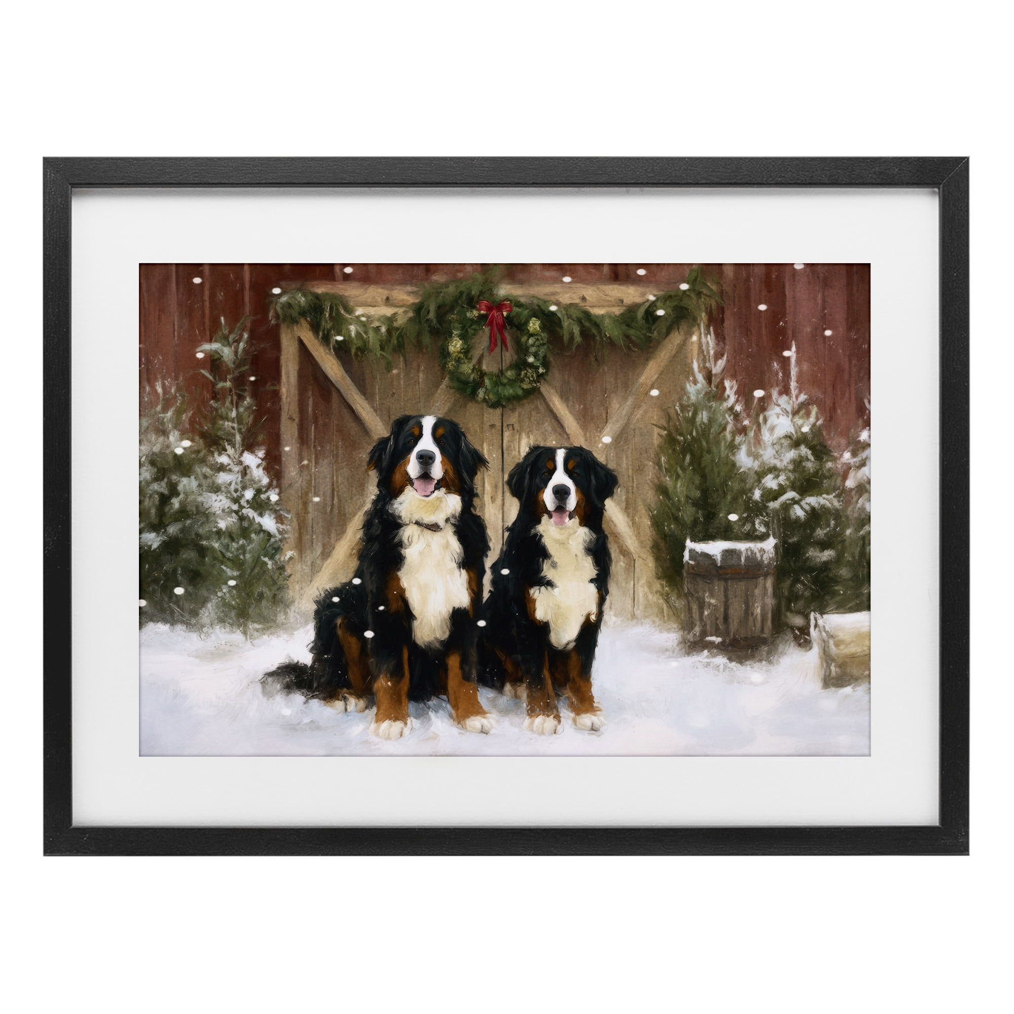 Stupell Industries Barnyard Bernese Mountain Dogs Black Framed Print Under Glass, design by Tina LeCour