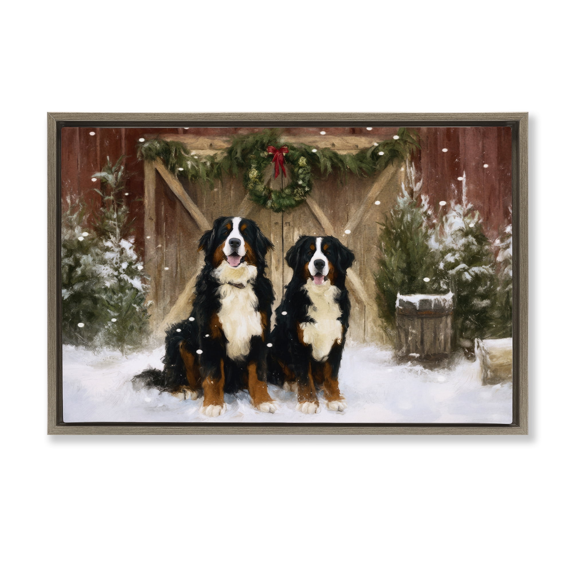 Stupell Industries Barnyard Bernese Mountain Dogs Brown Framed Floater Canvas Wall Art, design by Tina LeCour