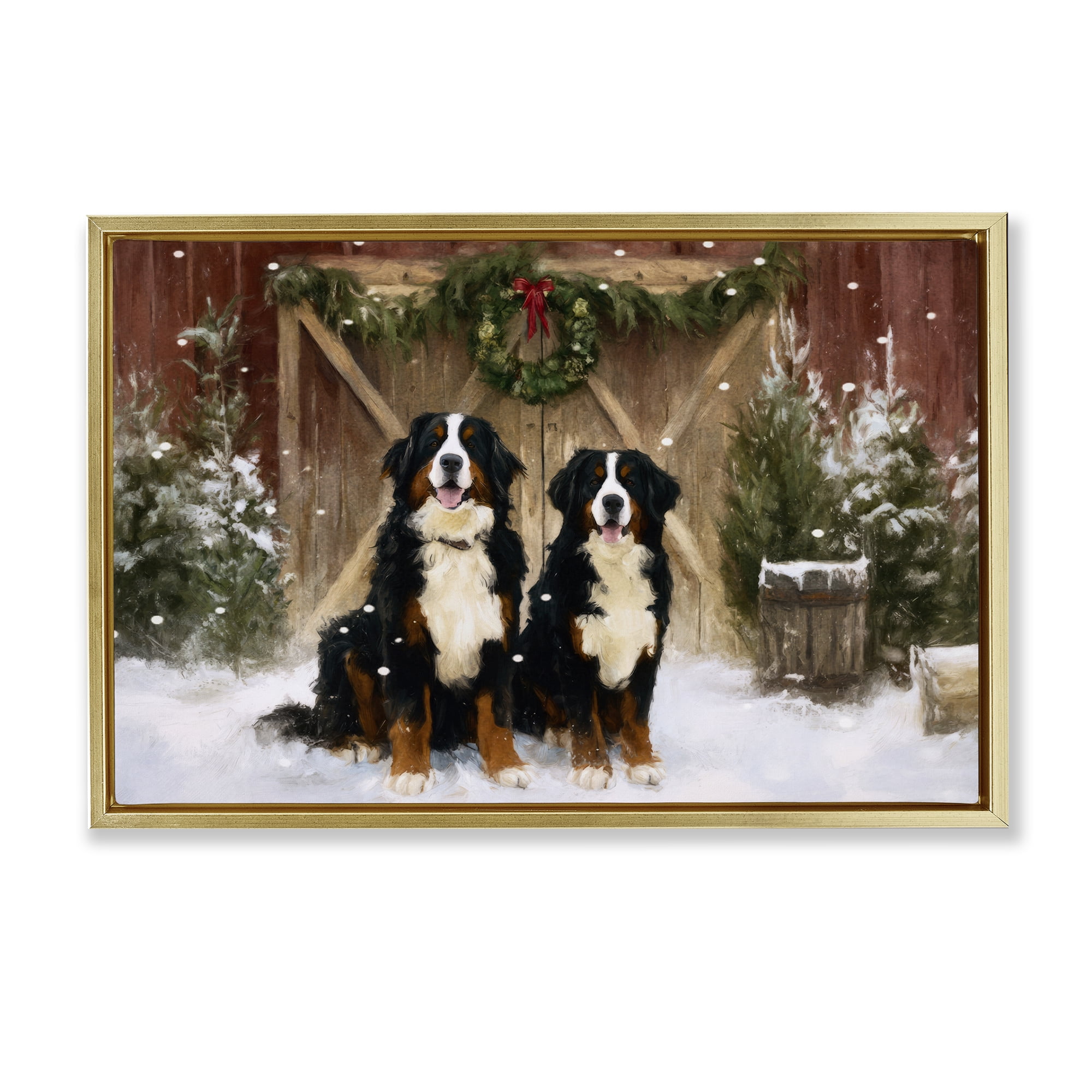 Stupell Industries Barnyard Bernese Mountain Dogs Gold Framed Floater Canvas Wall Art, design by Tina LeCour
