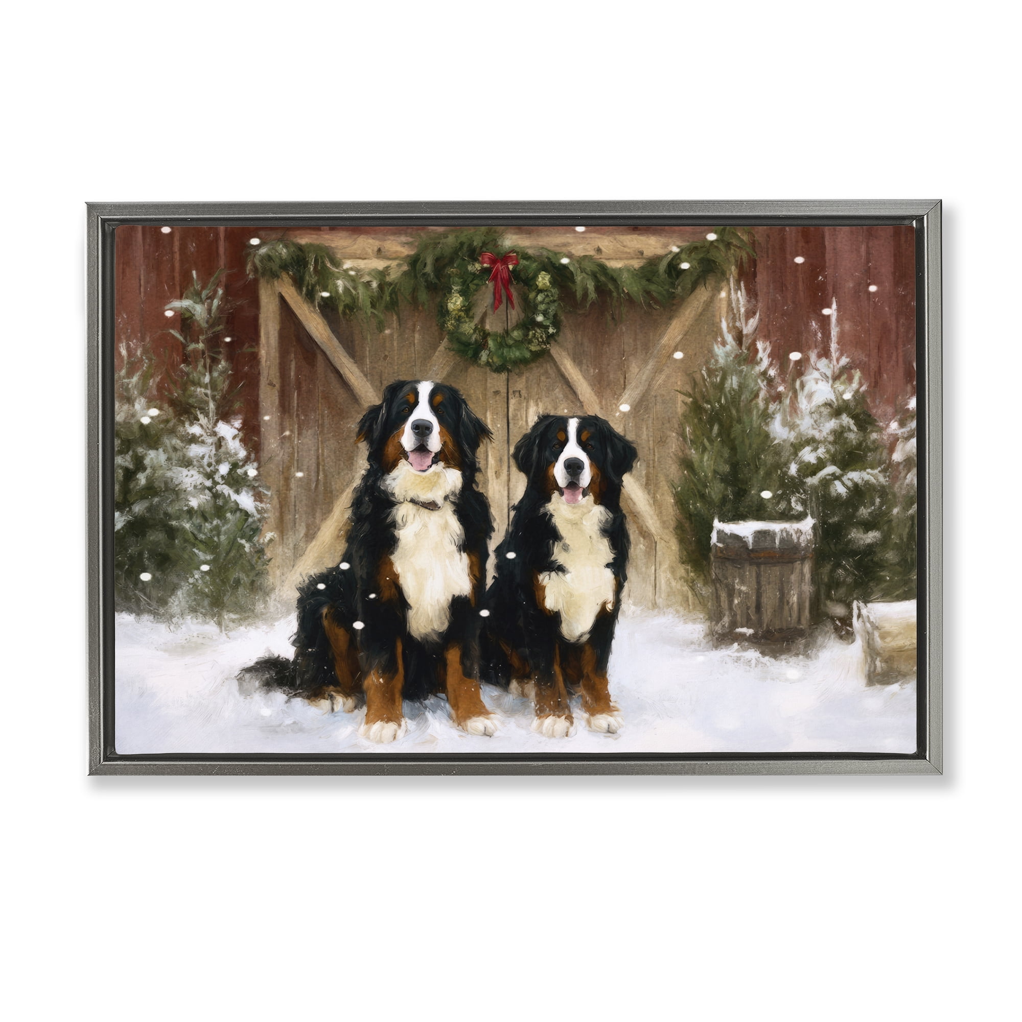 Stupell Industries Barnyard Bernese Mountain Dogs Gray Framed Floater Canvas Wall Art, design by Tina LeCour