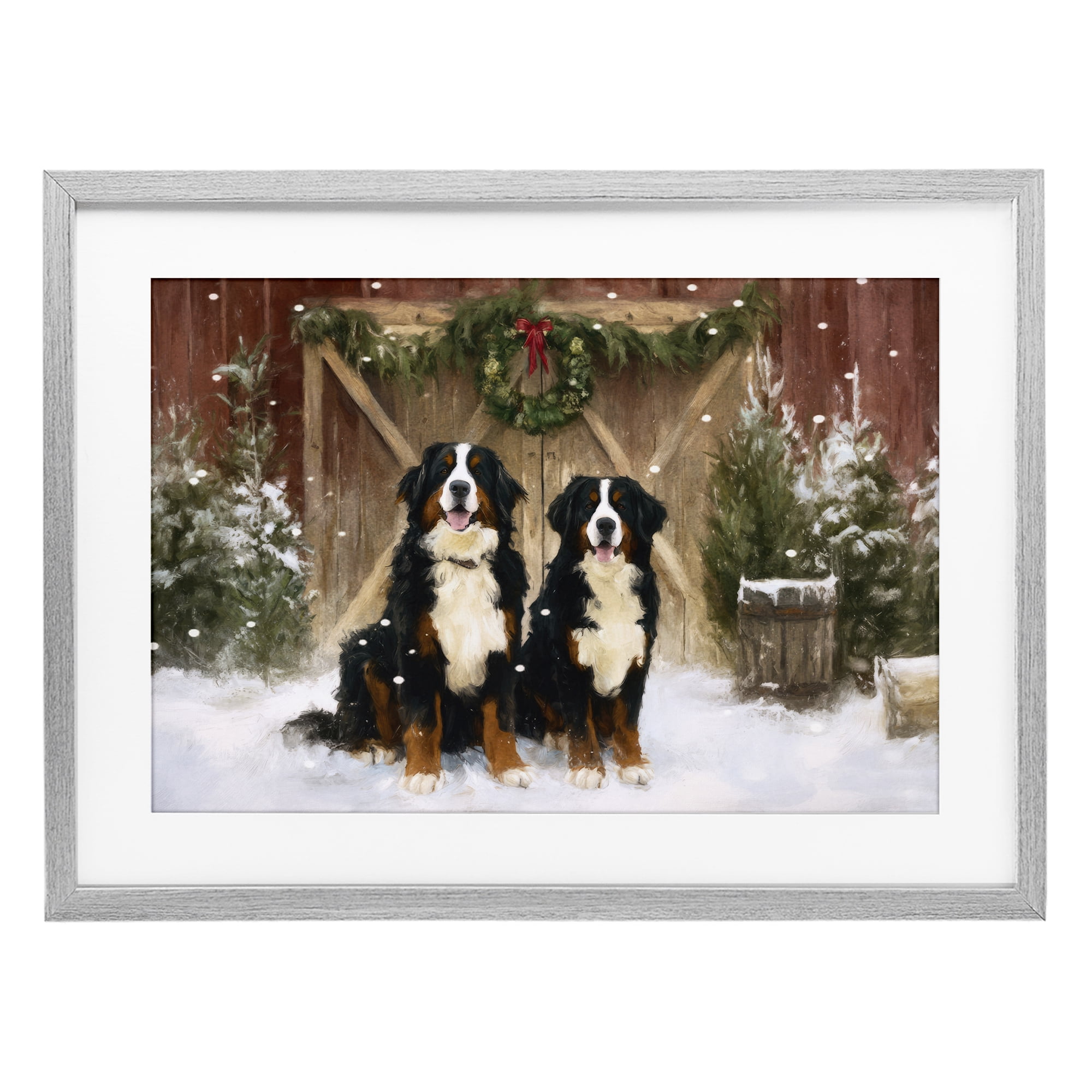 Stupell Industries Barnyard Bernese Mountain Dogs Gray Framed Print Under Glass, design by Tina LeCour