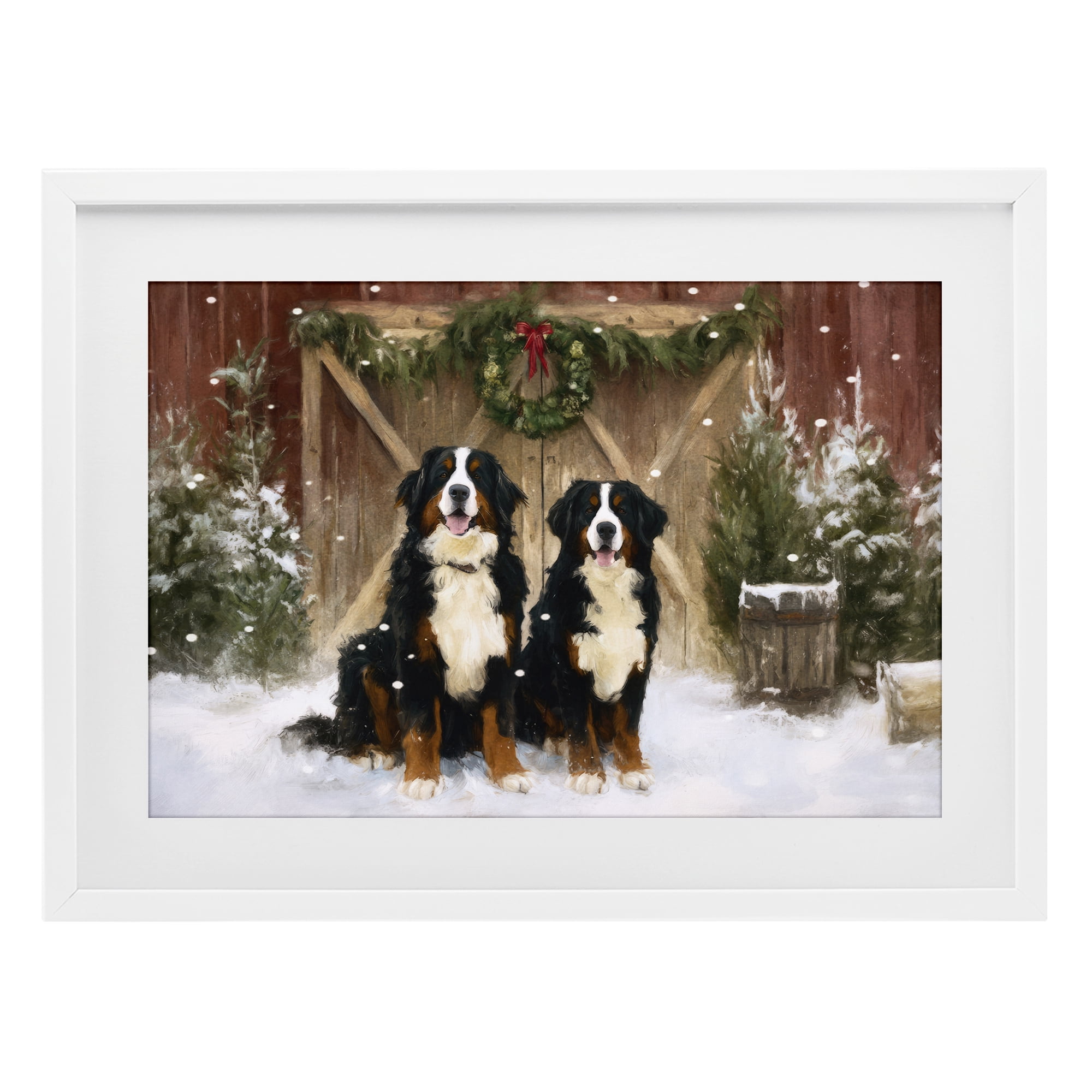 Stupell Industries Barnyard Bernese Mountain Dogs White Framed Print Under Glass, design by Tina LeCour