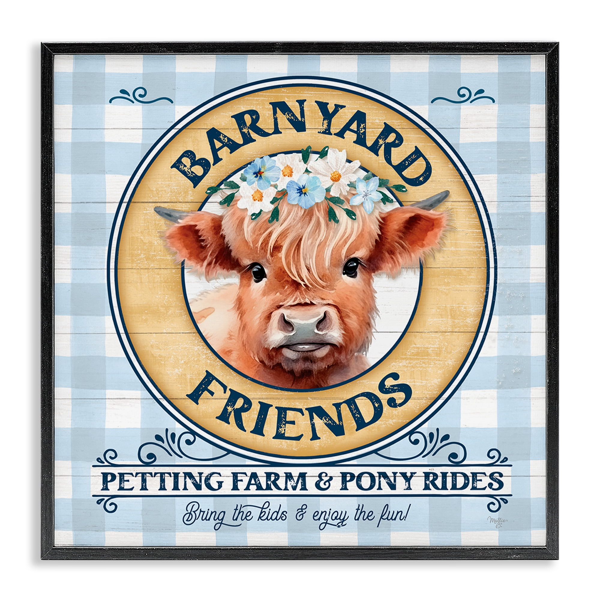 Stupell Industries Barnyard Friends Plaid Animals & Insects Painting Black Framed Art Print Wall Art, 17 x 17
