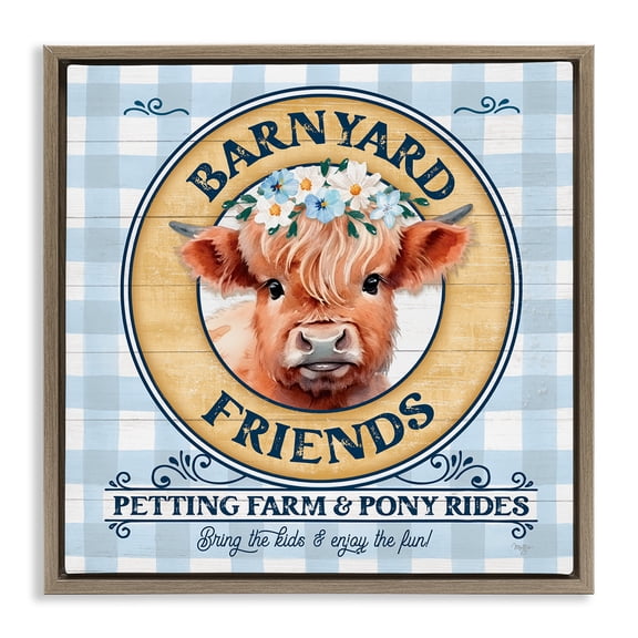 Stupell Industries Barnyard Friends Plaid Animals & Insects Painting Brown Floater Framed Canvas Art Print Wall Art, 25 x 25
