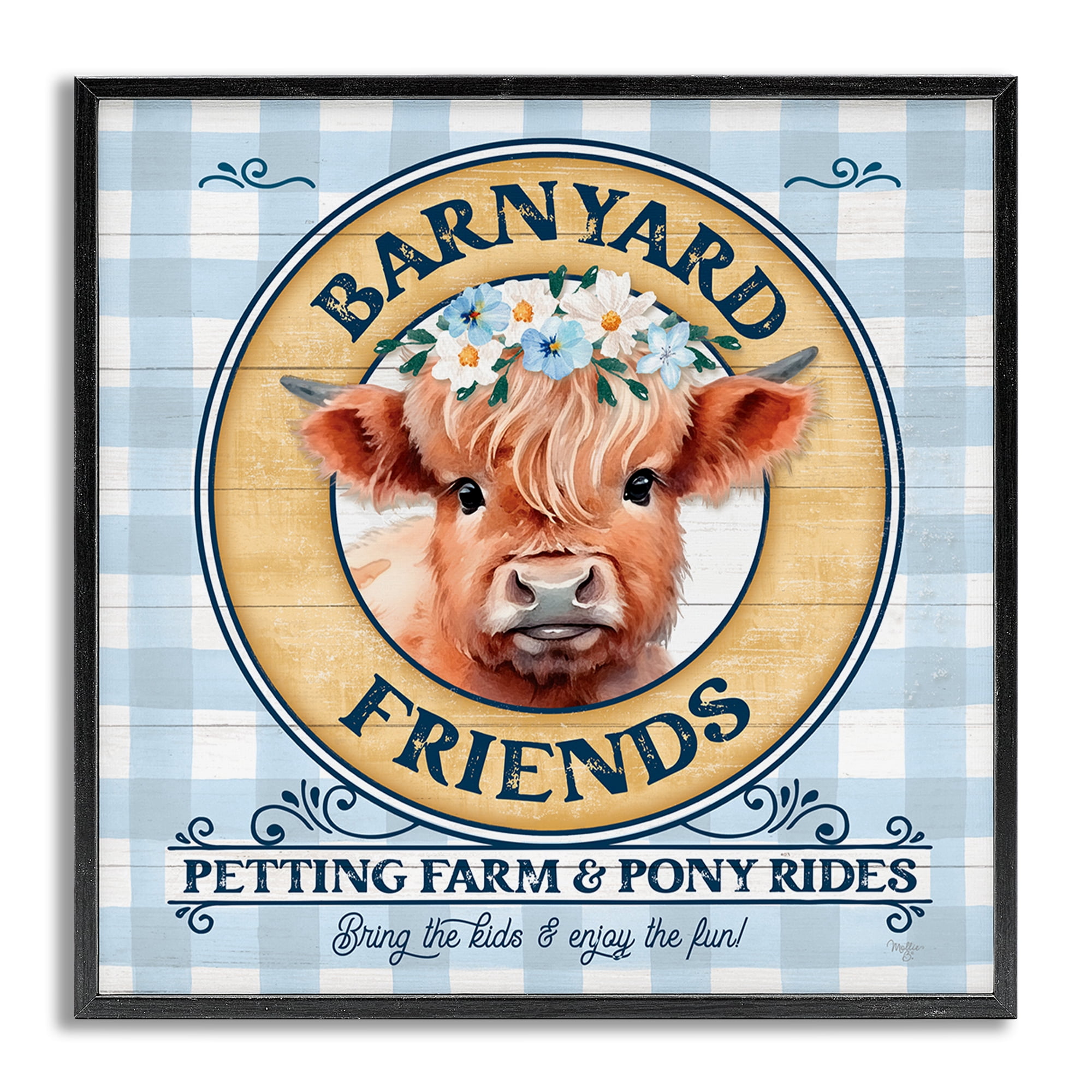 Stupell Industries Barnyard Friends Plaid Animals & Insects Painting Gray Framed Art Print Wall Art, 17 x 17