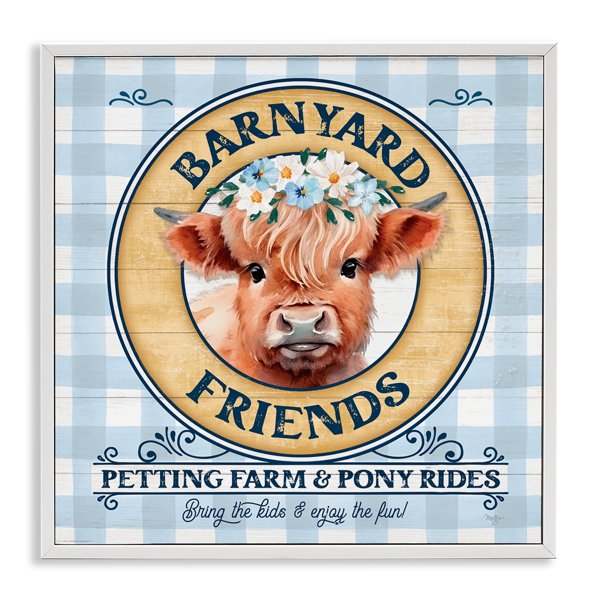Stupell Industries Barnyard Friends Plaid Animals & Insects Painting White Framed Art Print Wall Art, 24 x 24