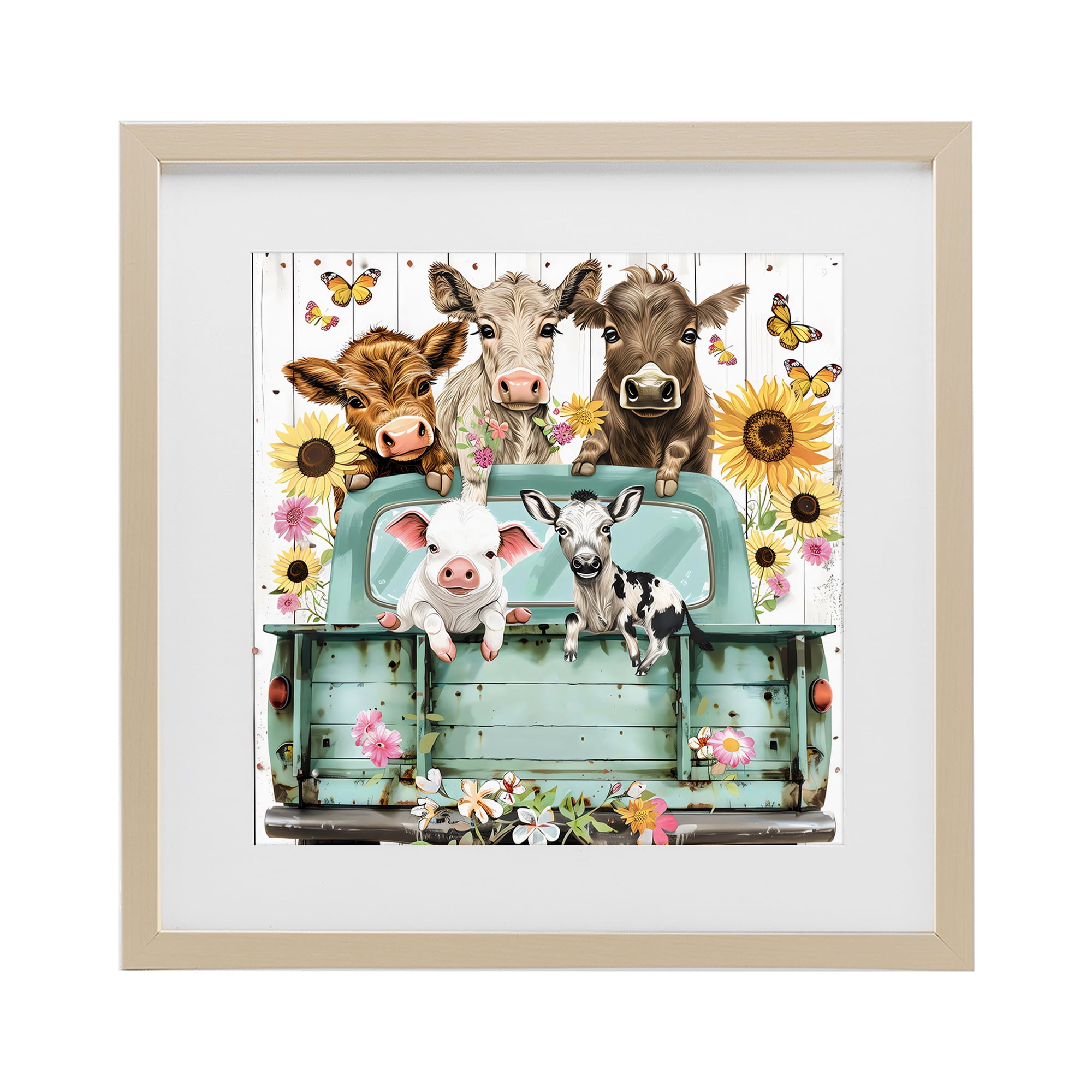 Stupell Industries Barnyard Friends in Vintage Truck Birch Framed Print Under Glass, design by Creative Studio