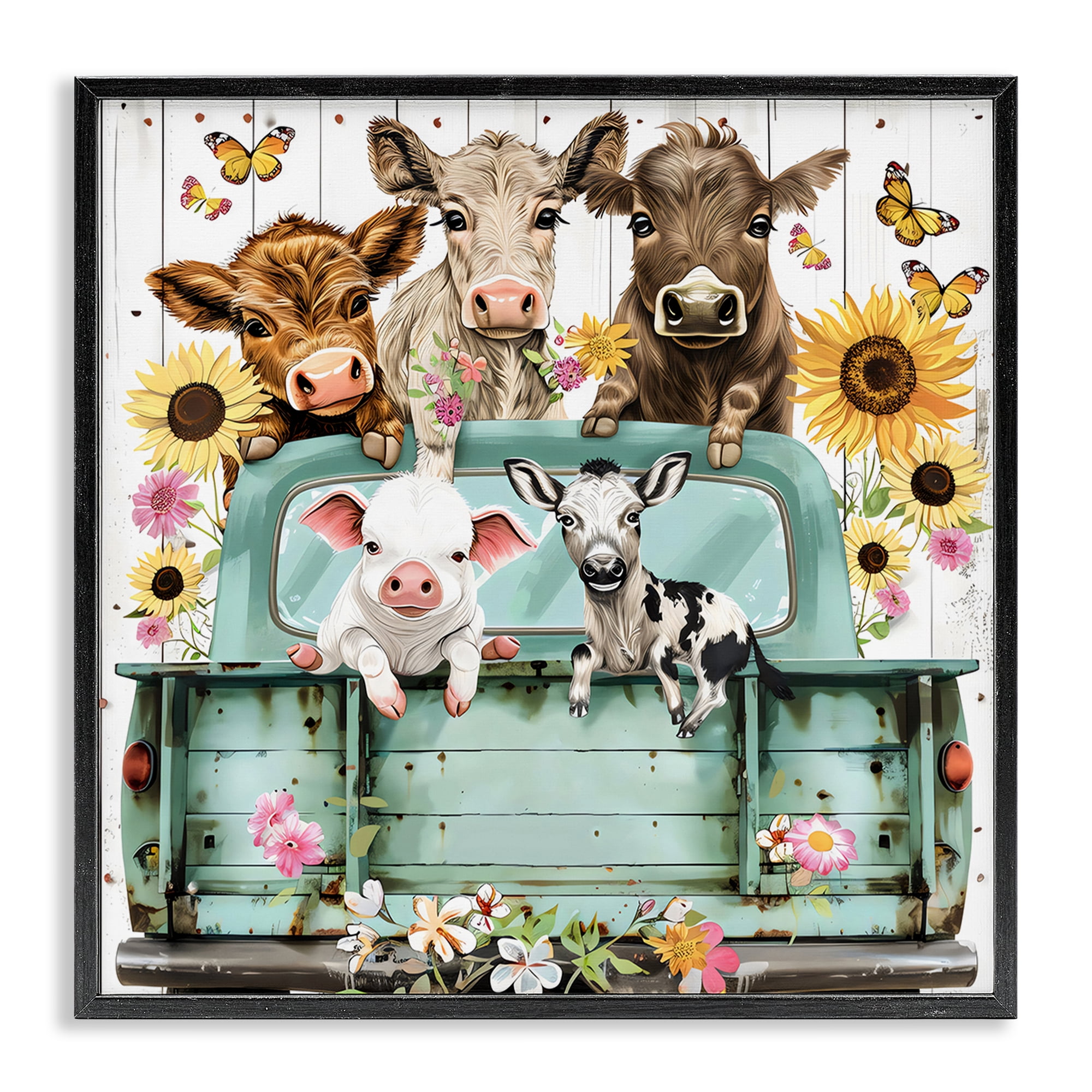 Stupell Industries Barnyard Friends in Vintage Truck Black Framed Giclee Art, design by Creative Studio