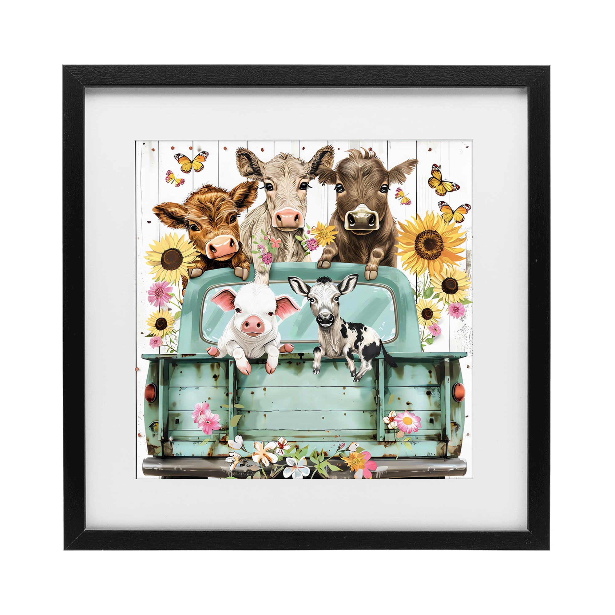 Stupell Industries Barnyard Friends in Vintage Truck Black Framed Print Under Glass, design by Creative Studio