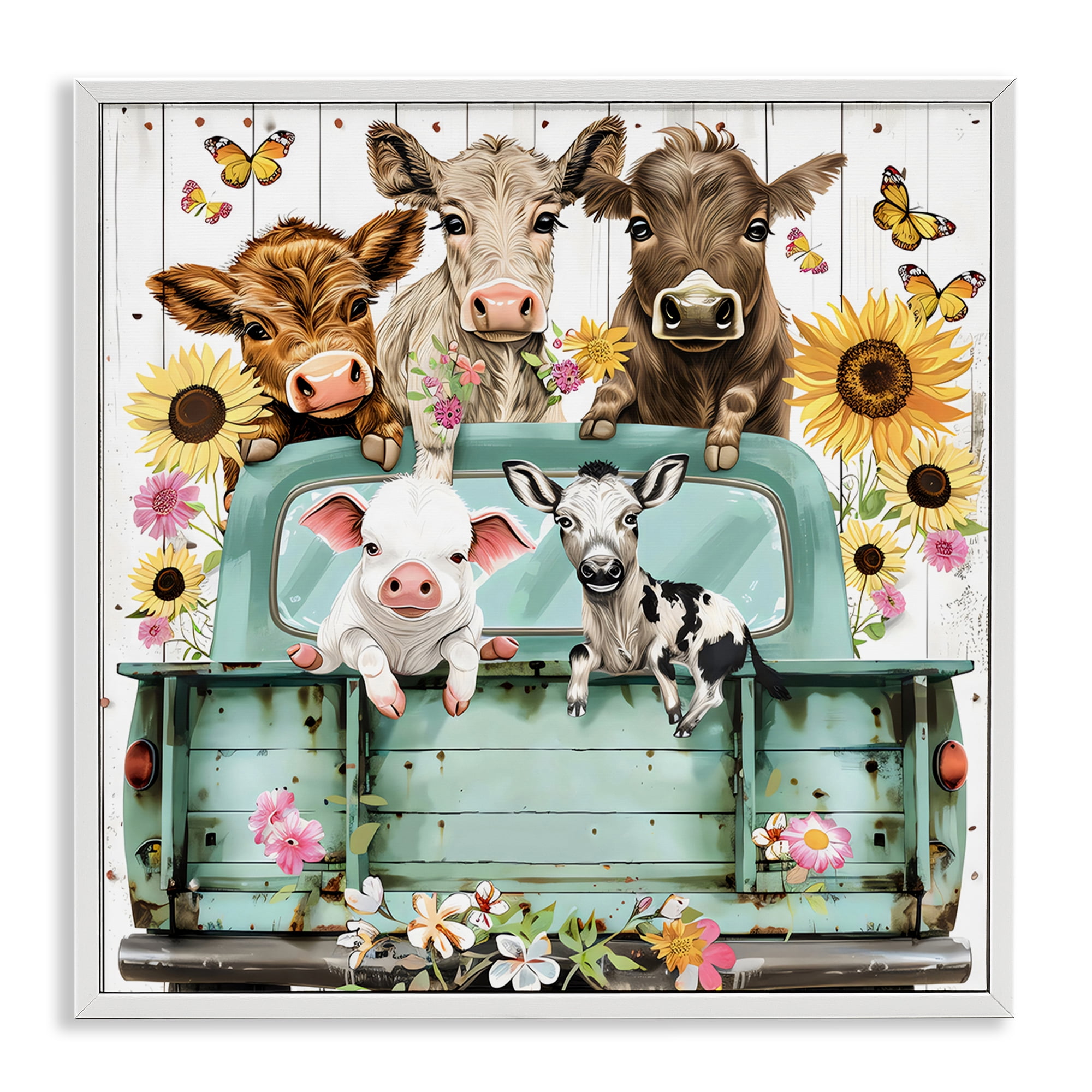 Stupell Industries Barnyard Friends in Vintage Truck White Framed Giclee Art, design by Creative Studio