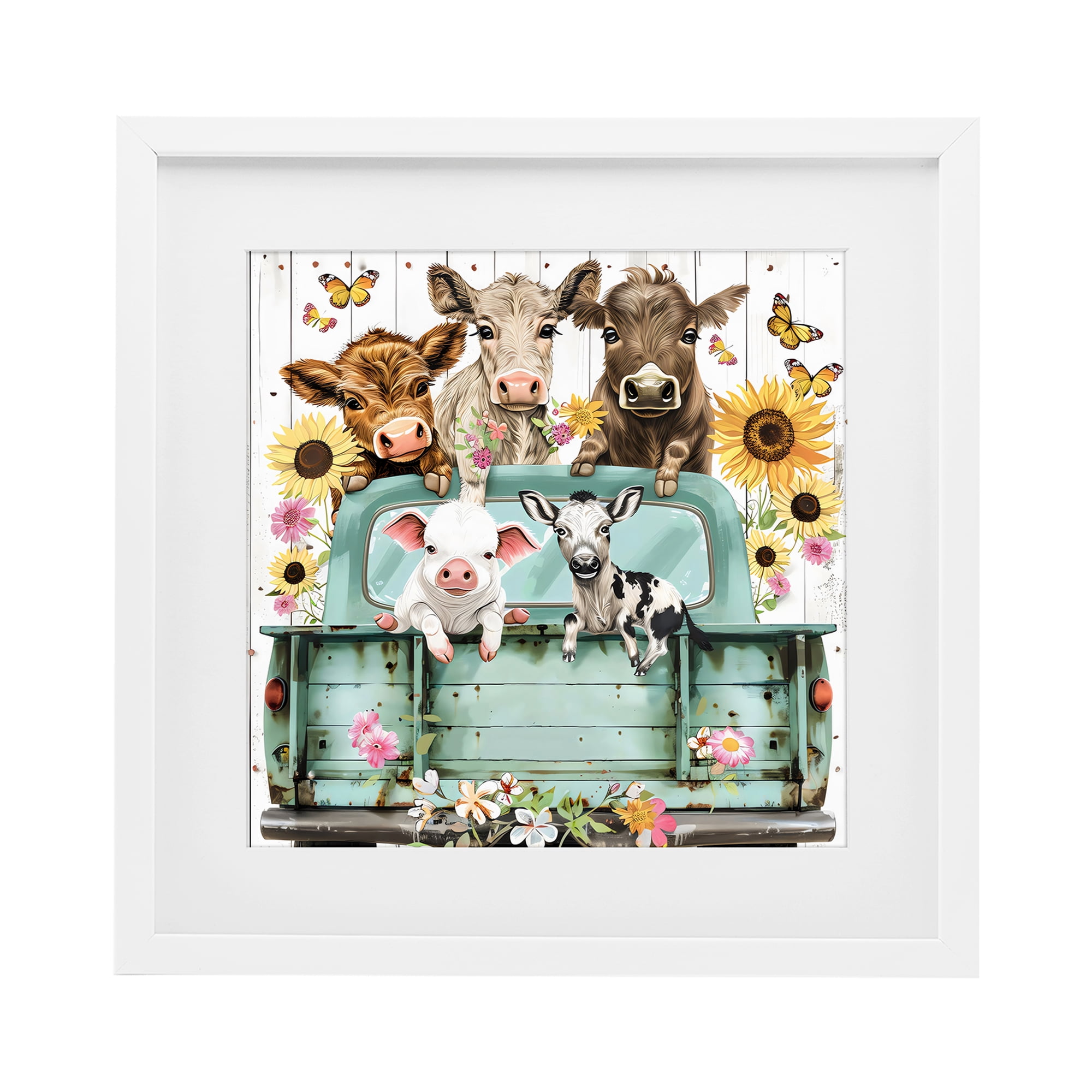Stupell Industries Barnyard Friends in Vintage Truck White Framed Print Under Glass, design by Creative Studio