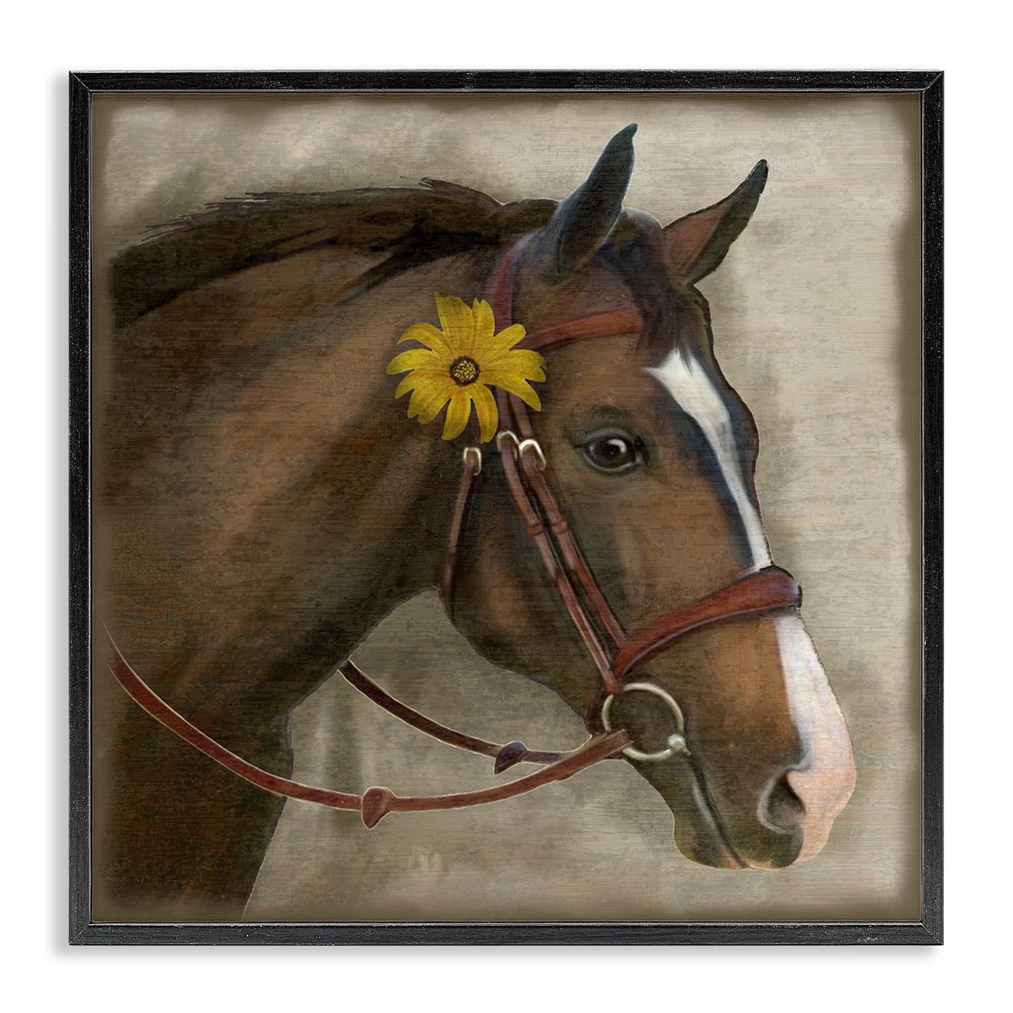 Stupell Industries Barnyard Horse with Daisy Black Framed Giclee Art, design by Suzanne Nicoll