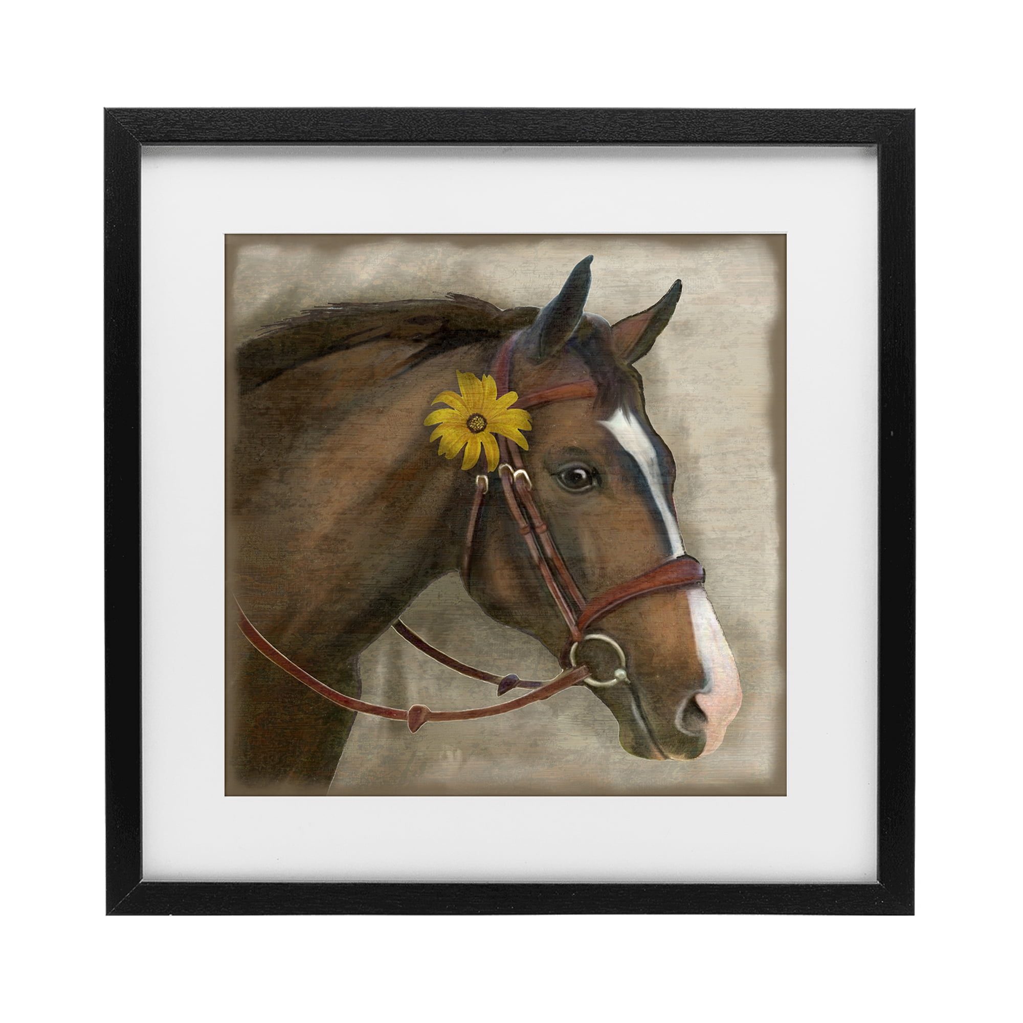 Stupell Industries Barnyard Horse with Daisy Black Framed Print Under Glass, design by Suzanne Nicoll