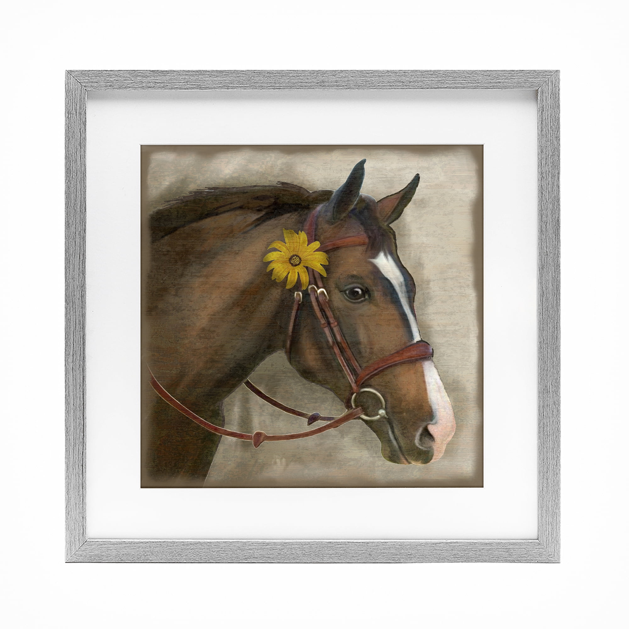 Stupell Industries Barnyard Horse with Daisy Gray Framed Print Under Glass, design by Suzanne Nicoll