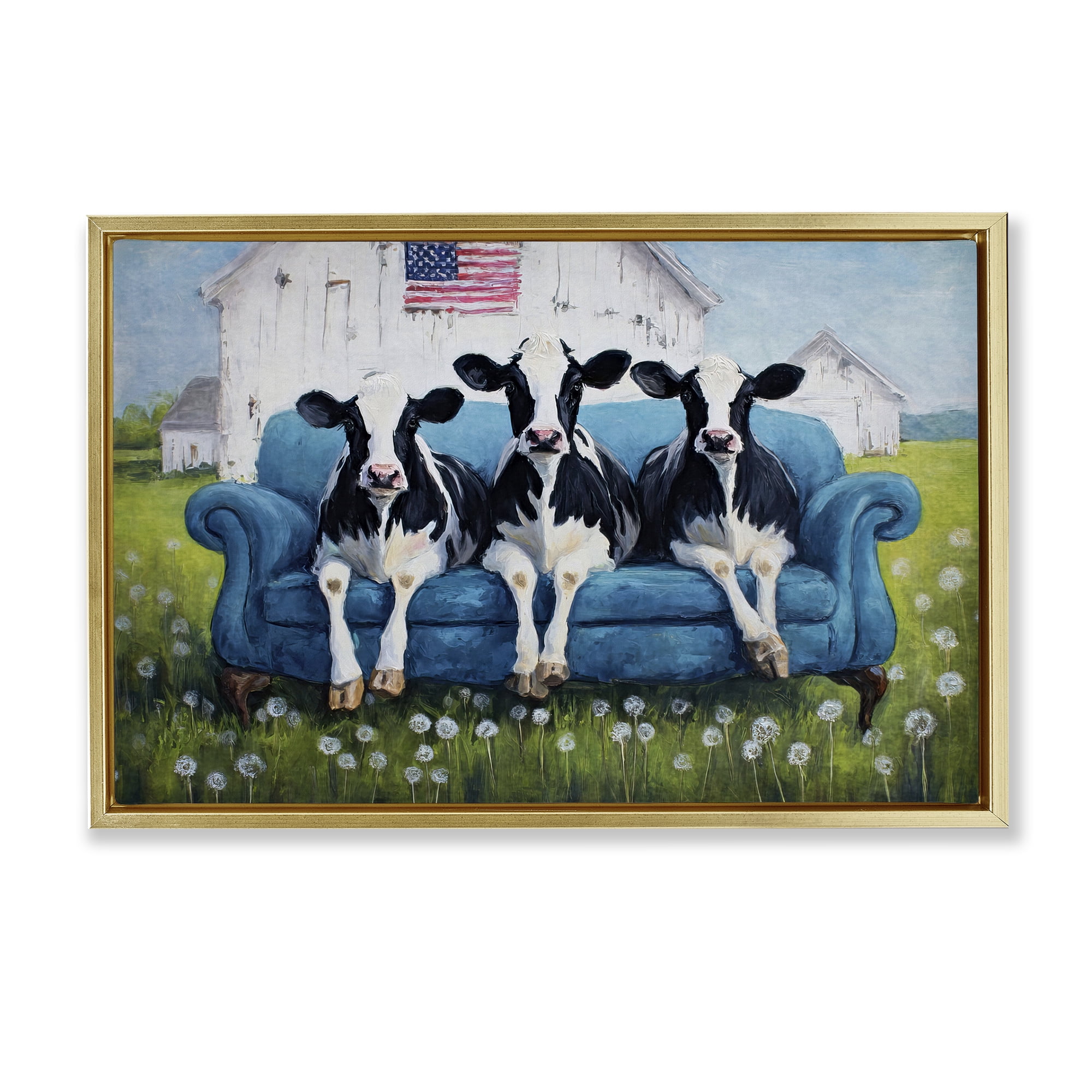 Stupell Industries Barnyard Sofa Sisters Gold Framed Floater Canvas Wall Art, design by Tina LeCour