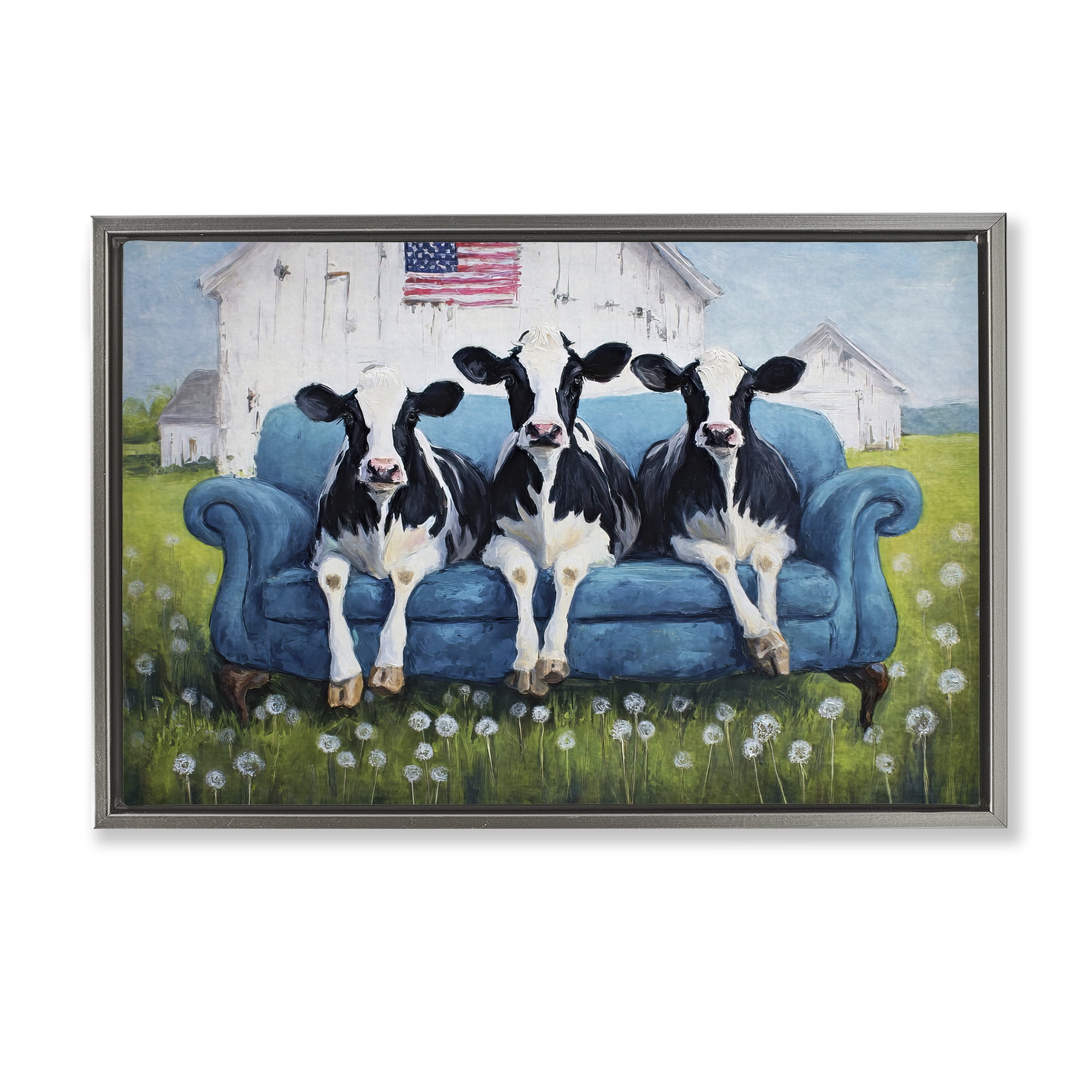 Stupell Industries Barnyard Sofa Sisters Gray Framed Floater Canvas Wall Art, design by Tina LeCour