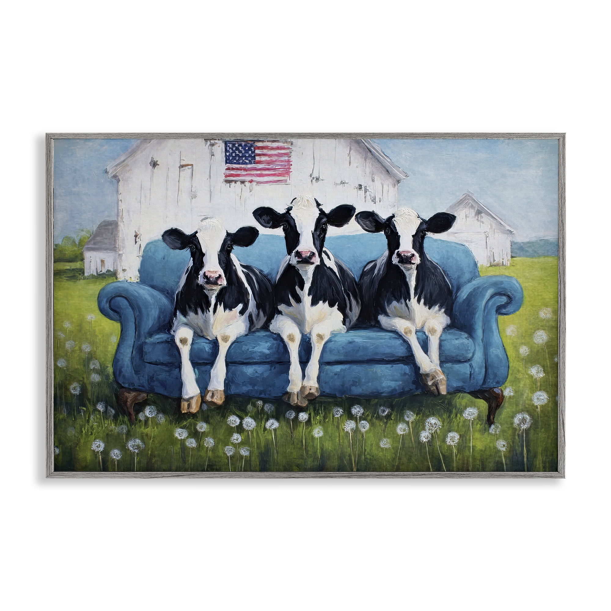 Stupell Industries Barnyard Sofa Sisters Gray Framed Giclee Art, design by Tina LeCour