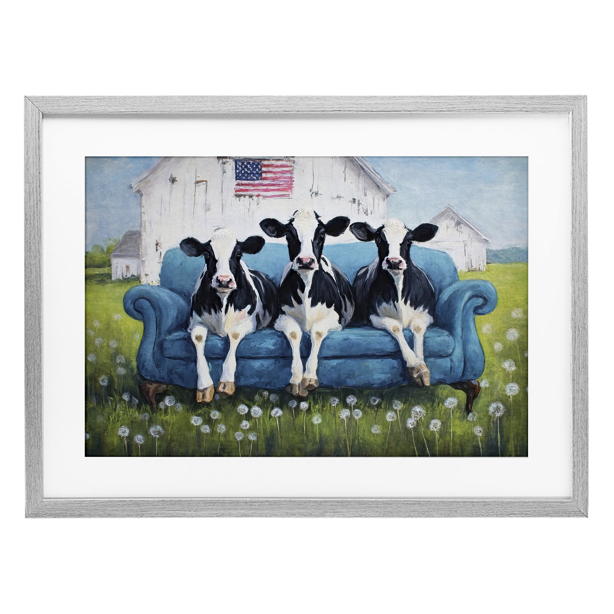 Stupell Industries Barnyard Sofa Sisters Gray Framed Print Under Glass, design by Tina LeCour