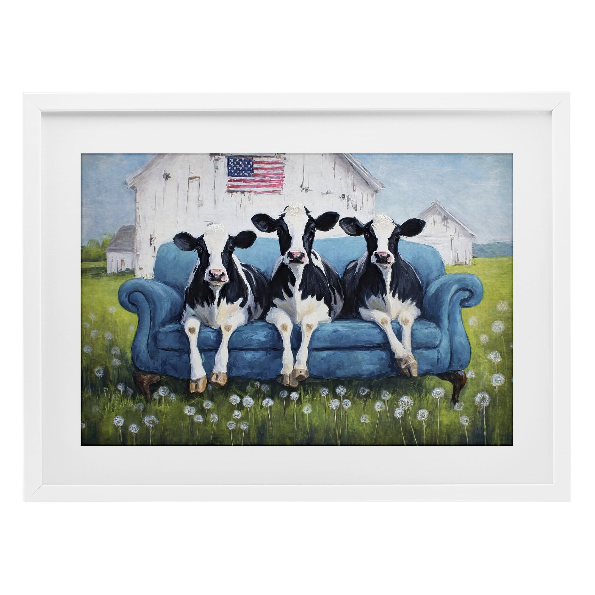 Stupell Industries Barnyard Sofa Sisters White Framed Print Under Glass, design by Tina LeCour