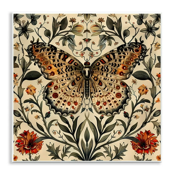 Stupell Industries Baroque Butterfly & Botanicals Animals Painting Unframed Art Print Wall Art, 12 x 12