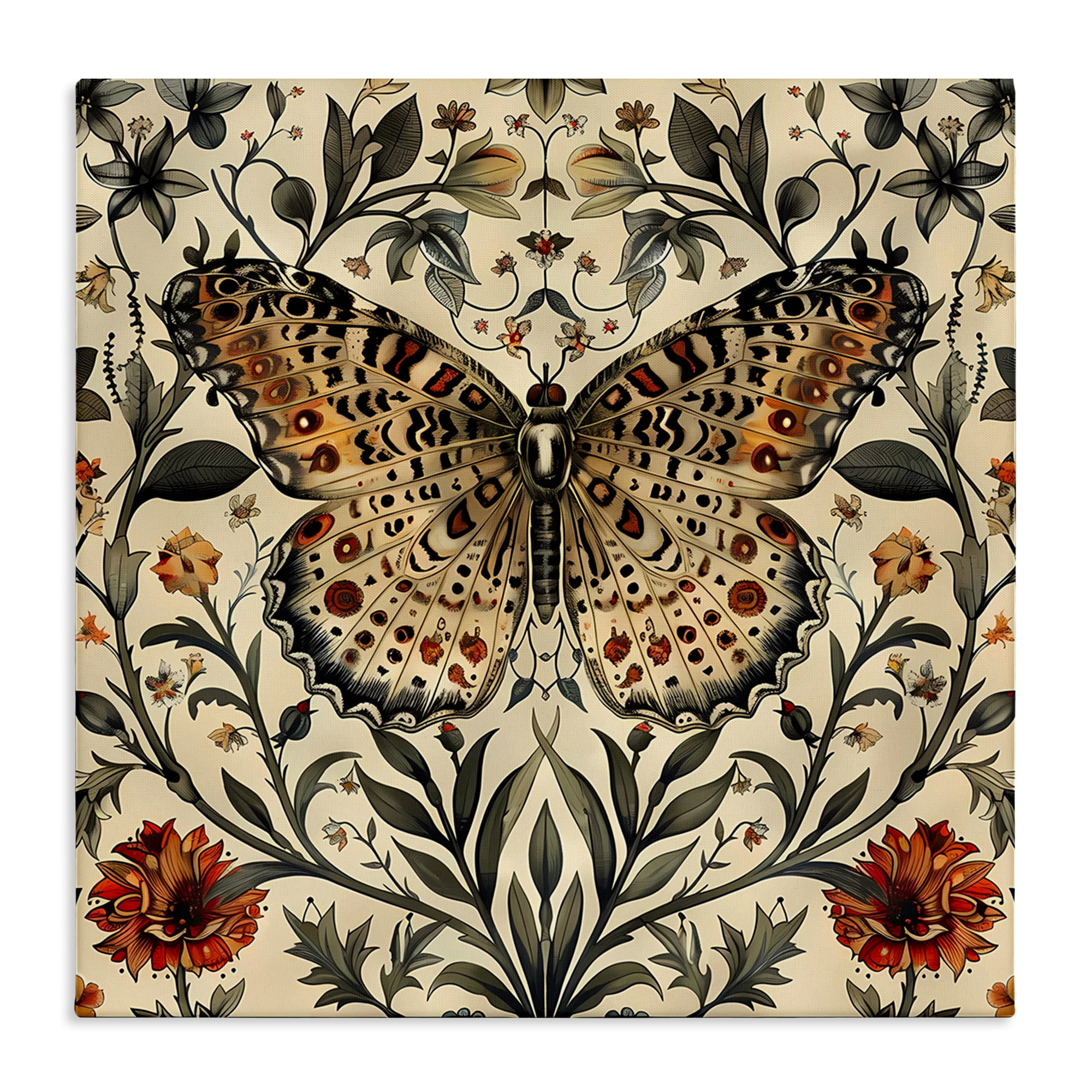 Stupell Industries Baroque Butterfly & Botanicals Animals Painting Wrapped Canvas Art Print Wall Art, 17 x 17