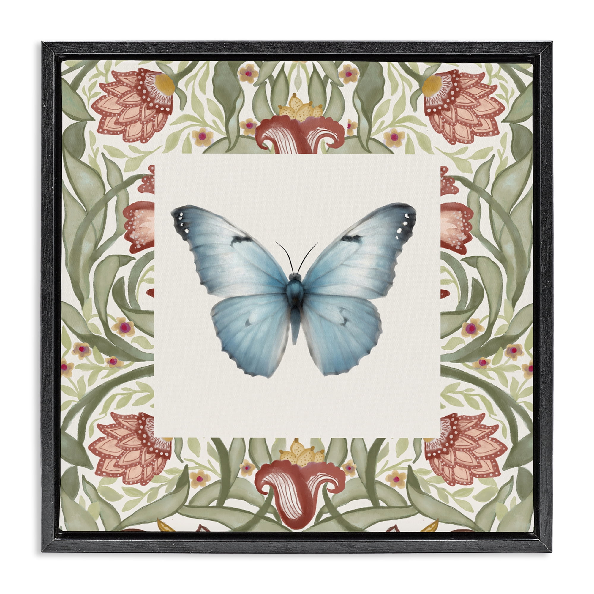 Stupell Industries Baroque Butterfly Vintage Flowers Black Framed Floater Canvas Wall Art, design by Elizabeth Medley