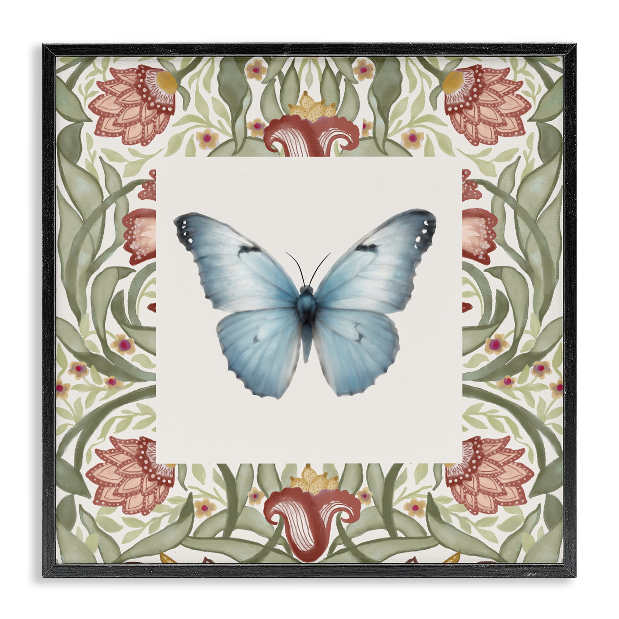 Stupell Industries Baroque Butterfly Vintage Flowers Black Framed Giclee Art, design by Elizabeth Medley