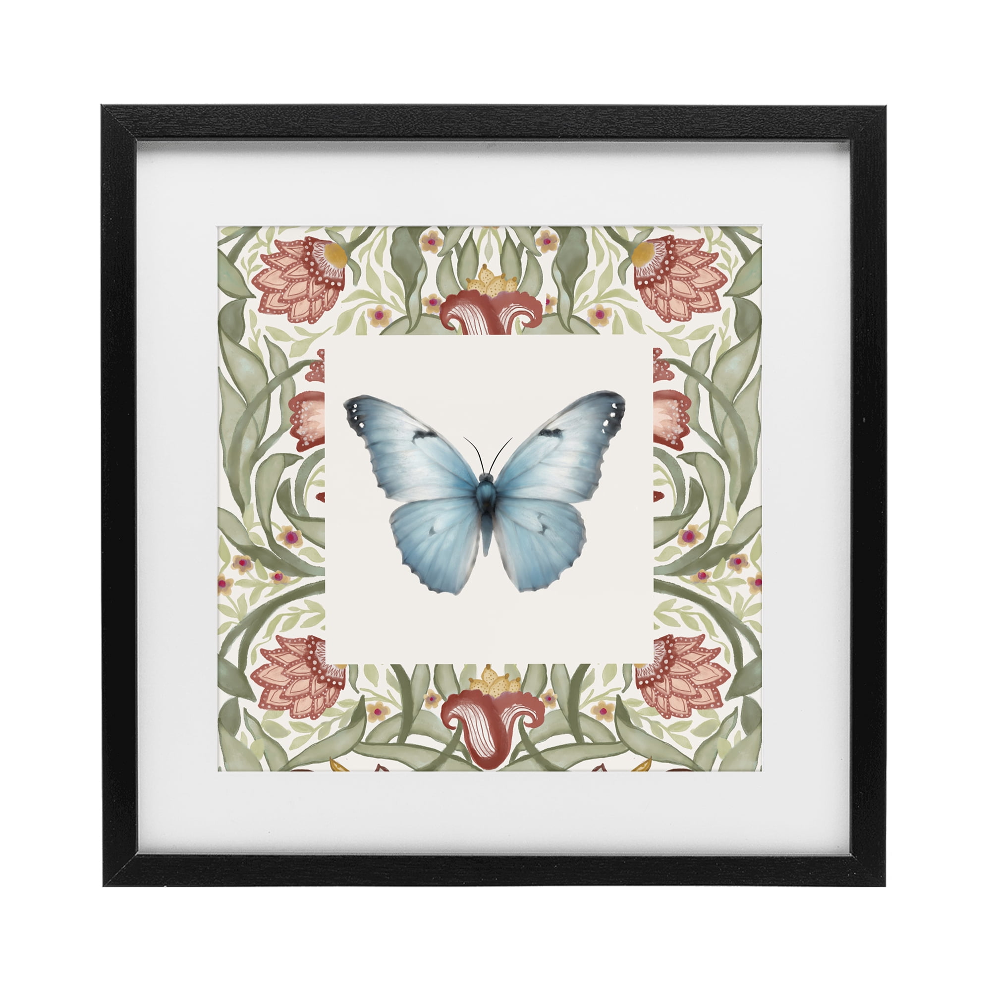 Stupell Industries Baroque Butterfly Vintage Flowers Black Framed Print Under Glass, design by Elizabeth Medley