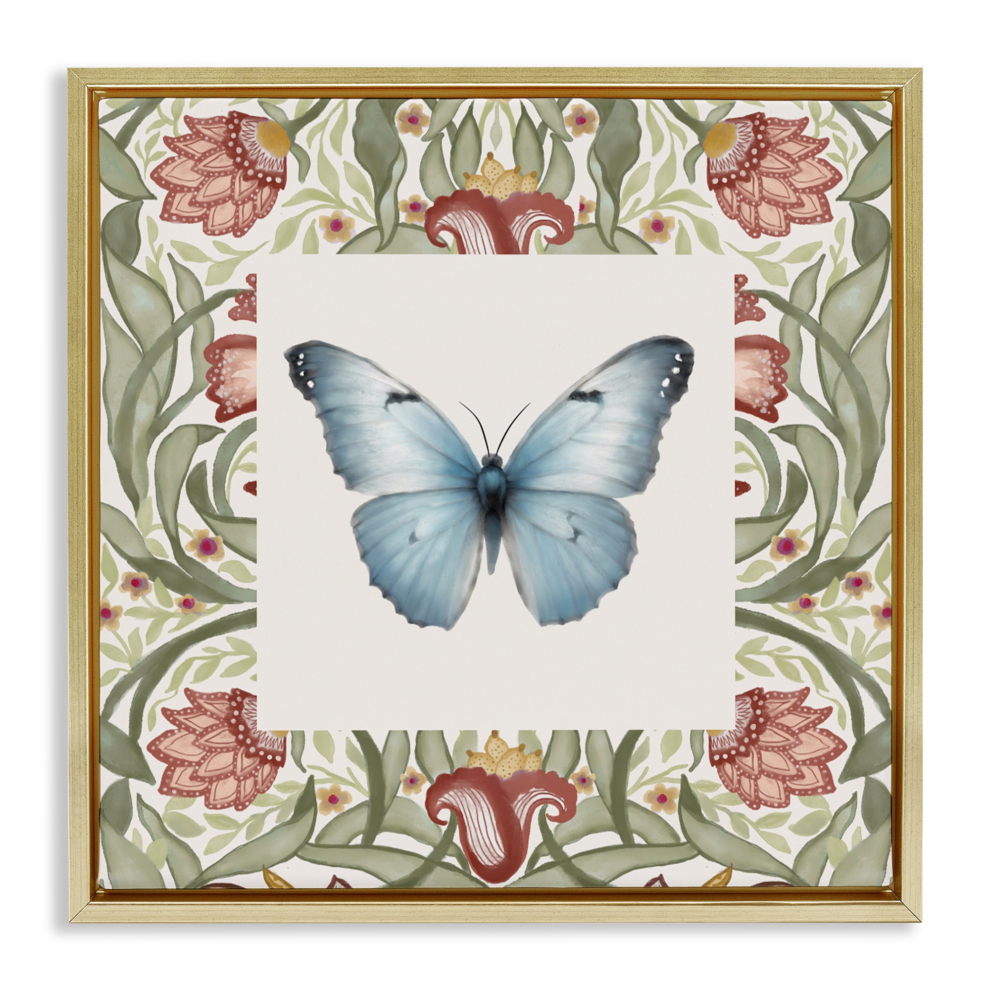 Stupell Industries Baroque Butterfly Vintage Flowers Gold Framed Floater Canvas Wall Art, design by Elizabeth Medley