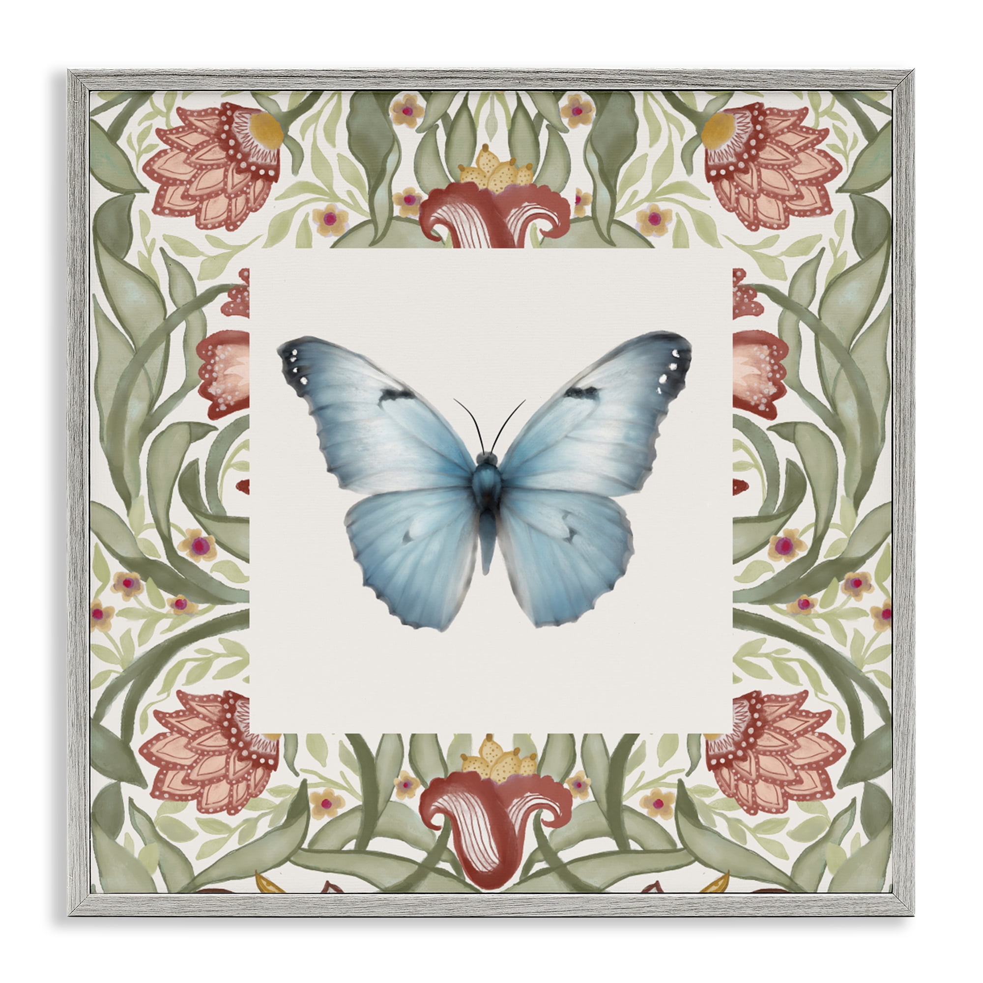 Stupell Industries Baroque Butterfly Vintage Flowers Gray Framed Giclee Art, design by Elizabeth Medley