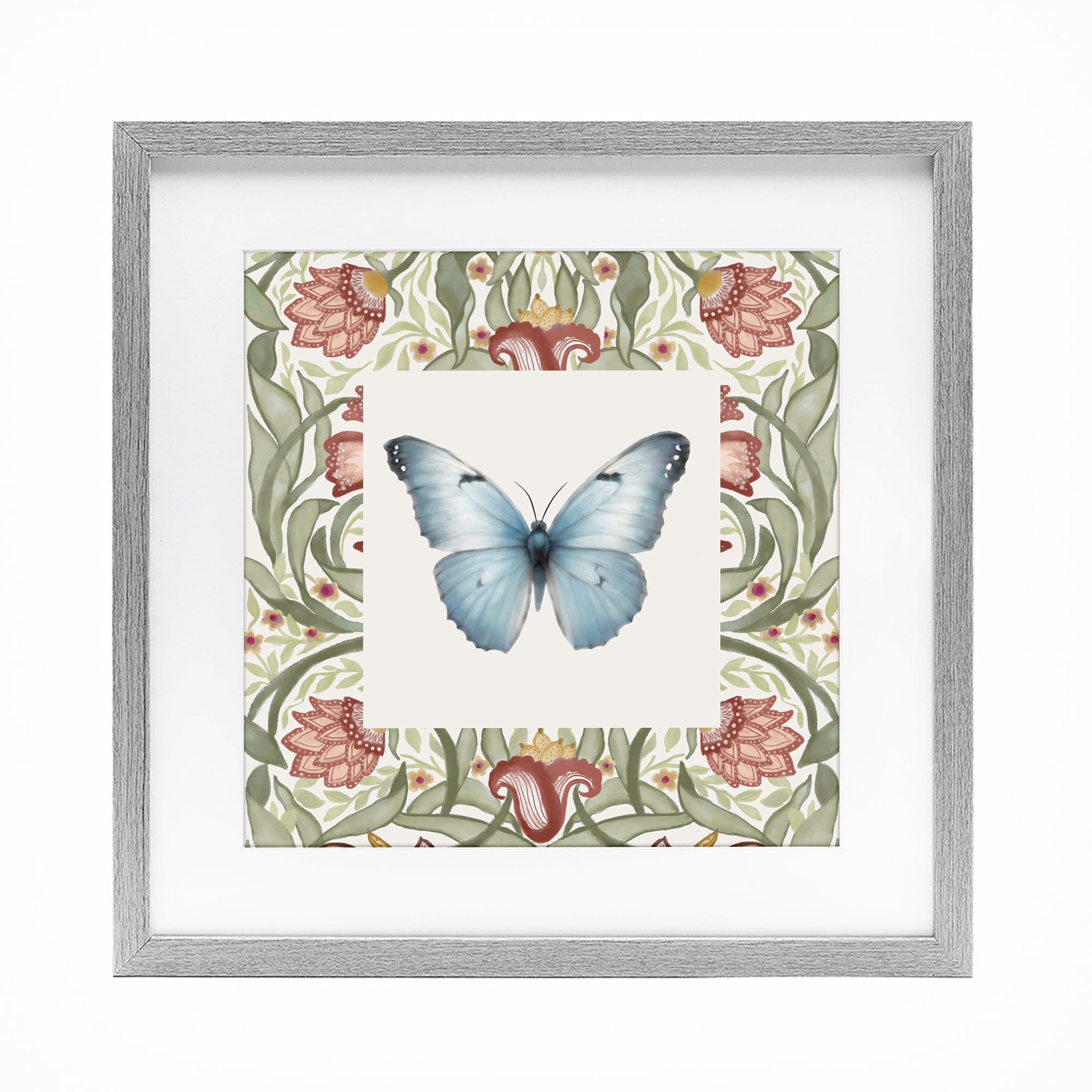 Stupell Industries Baroque Butterfly Vintage Flowers Gray Framed Print Under Glass, design by Elizabeth Medley