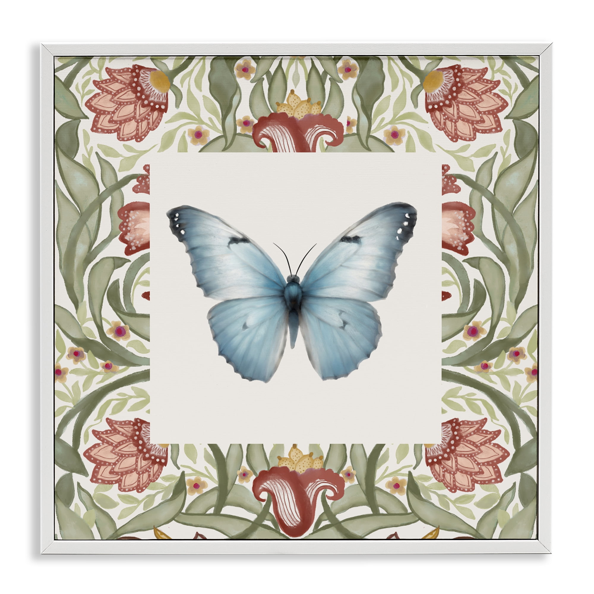 Stupell Industries Baroque Butterfly Vintage Flowers White Framed Giclee Art, design by Elizabeth Medley