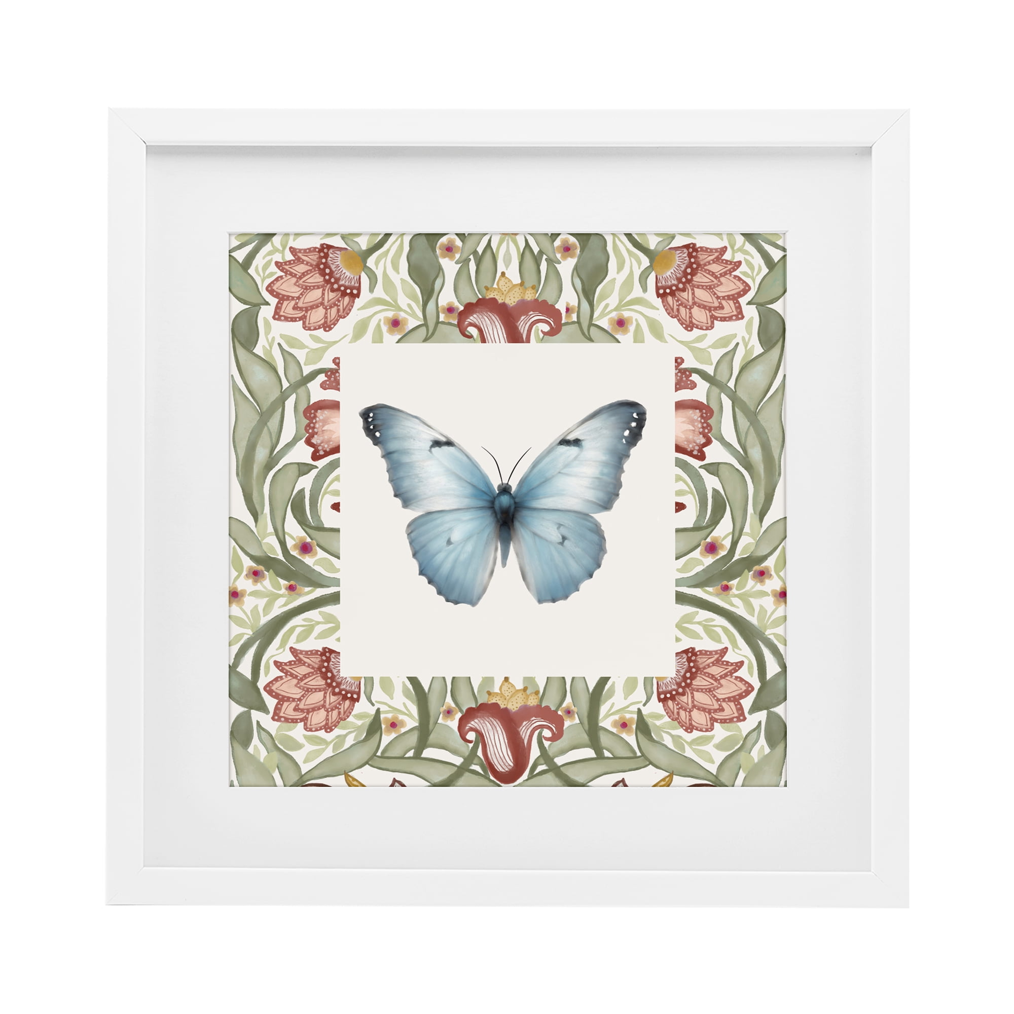 Stupell Industries Baroque Butterfly Vintage Flowers White Framed Print Under Glass, design by Elizabeth Medley