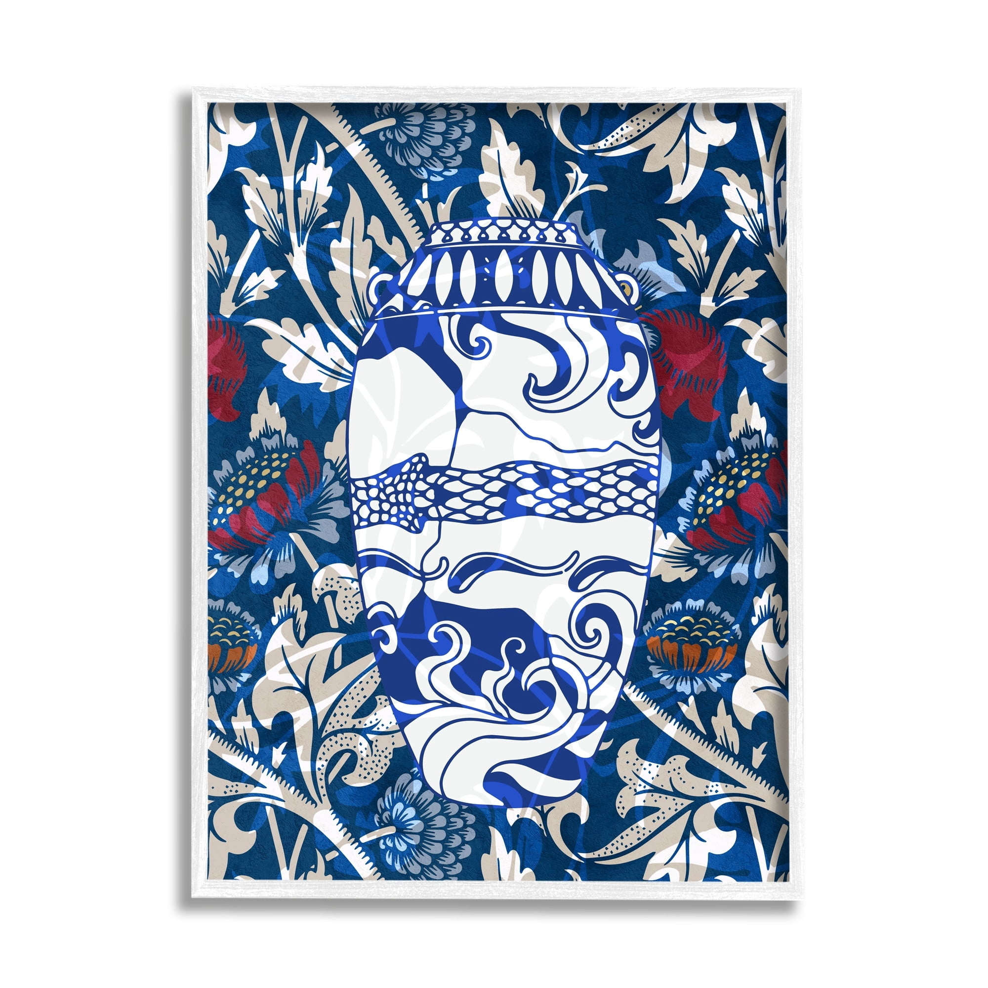 Stupell Industries Baroque Floral Pattern Vase Botanical & Floral Painting White Framed Art Print Wall Art