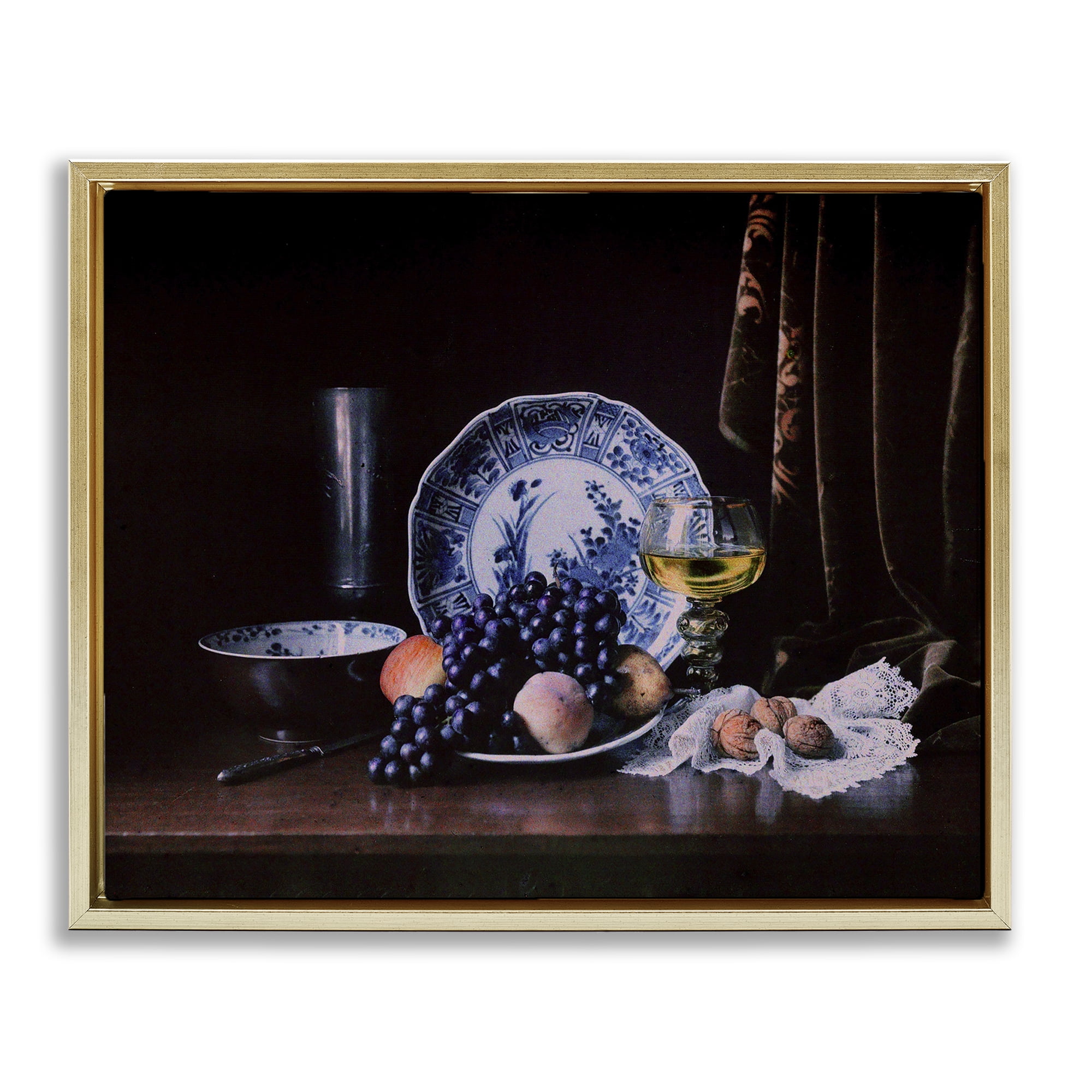Stupell Industries Baroque Still Life Food & Beverage Photography Gold Floater Framed Canvas Art Print Wall Art, 21 x 17