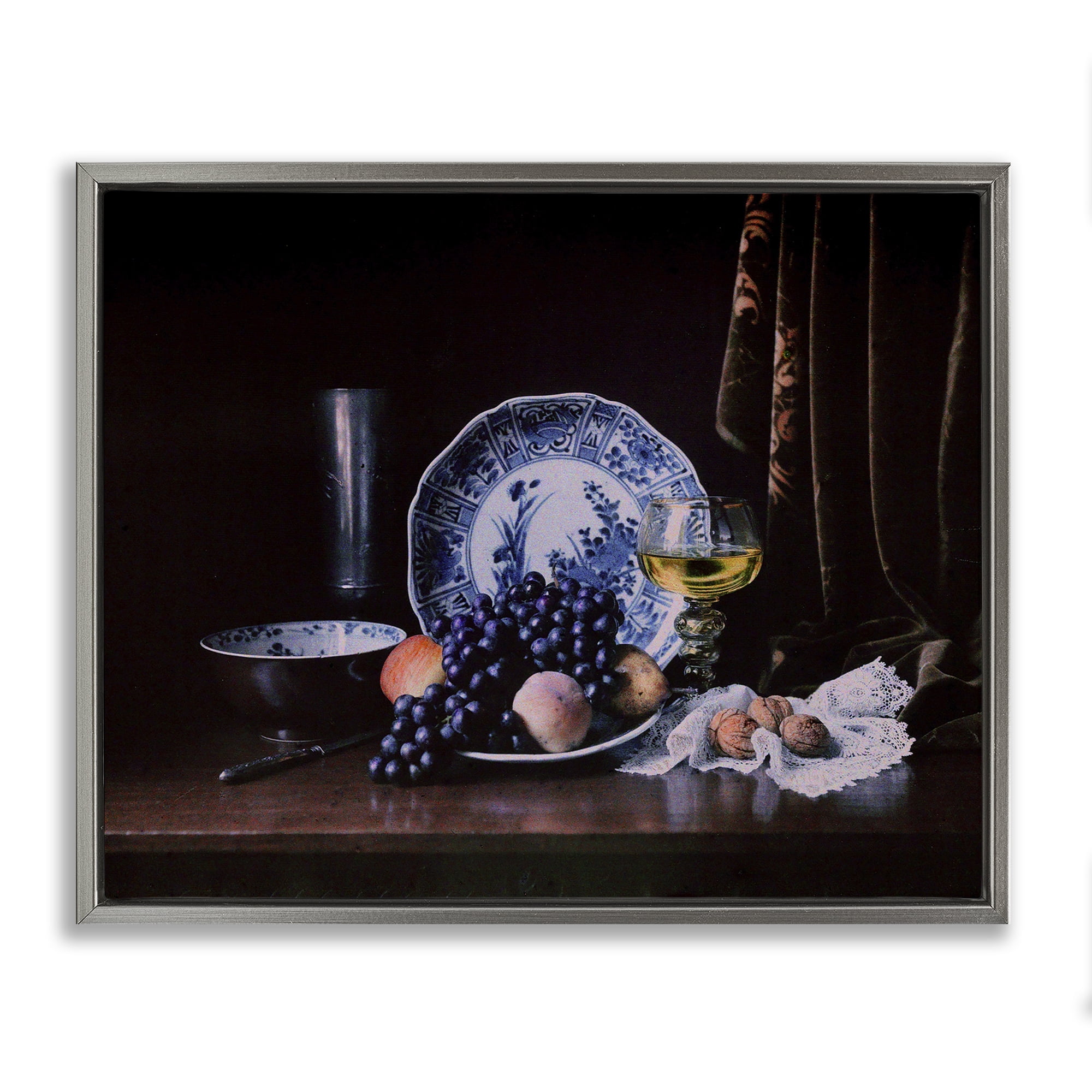 Stupell Industries Baroque Still Life Food & Beverage Photography Gray Floater Framed Canvas Art Print Wall Art, 21 x 17