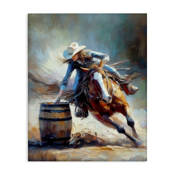 Stupell Industries Barrel Racer Cowgirl Novelty Painting Gallery Wrapped Canvas Art Print Wall Art, 16 x 20