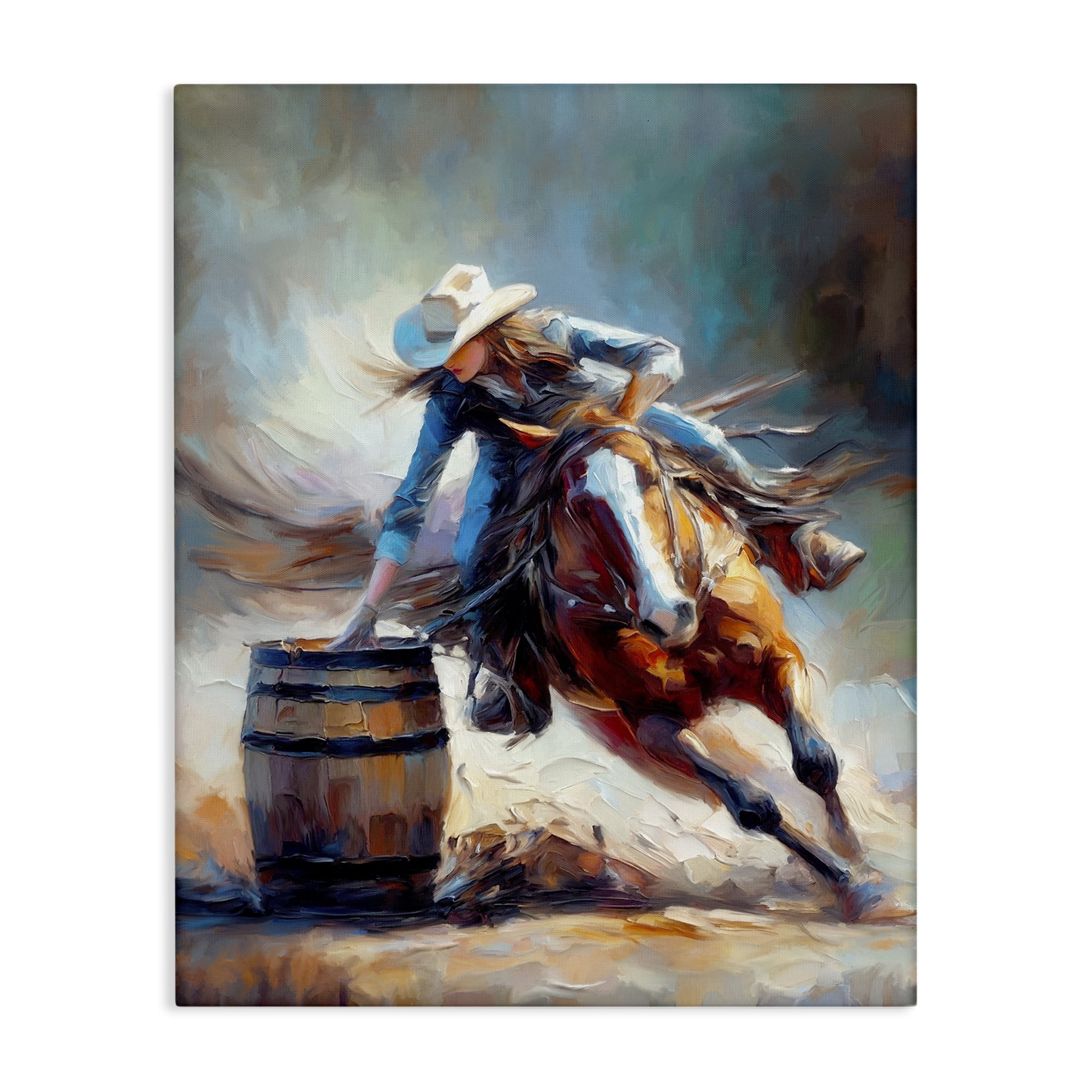 Stupell Industries Barrel Racer Cowgirl Novelty Painting Gallery Wrapped Canvas Art Print Wall Art, 36 x 48