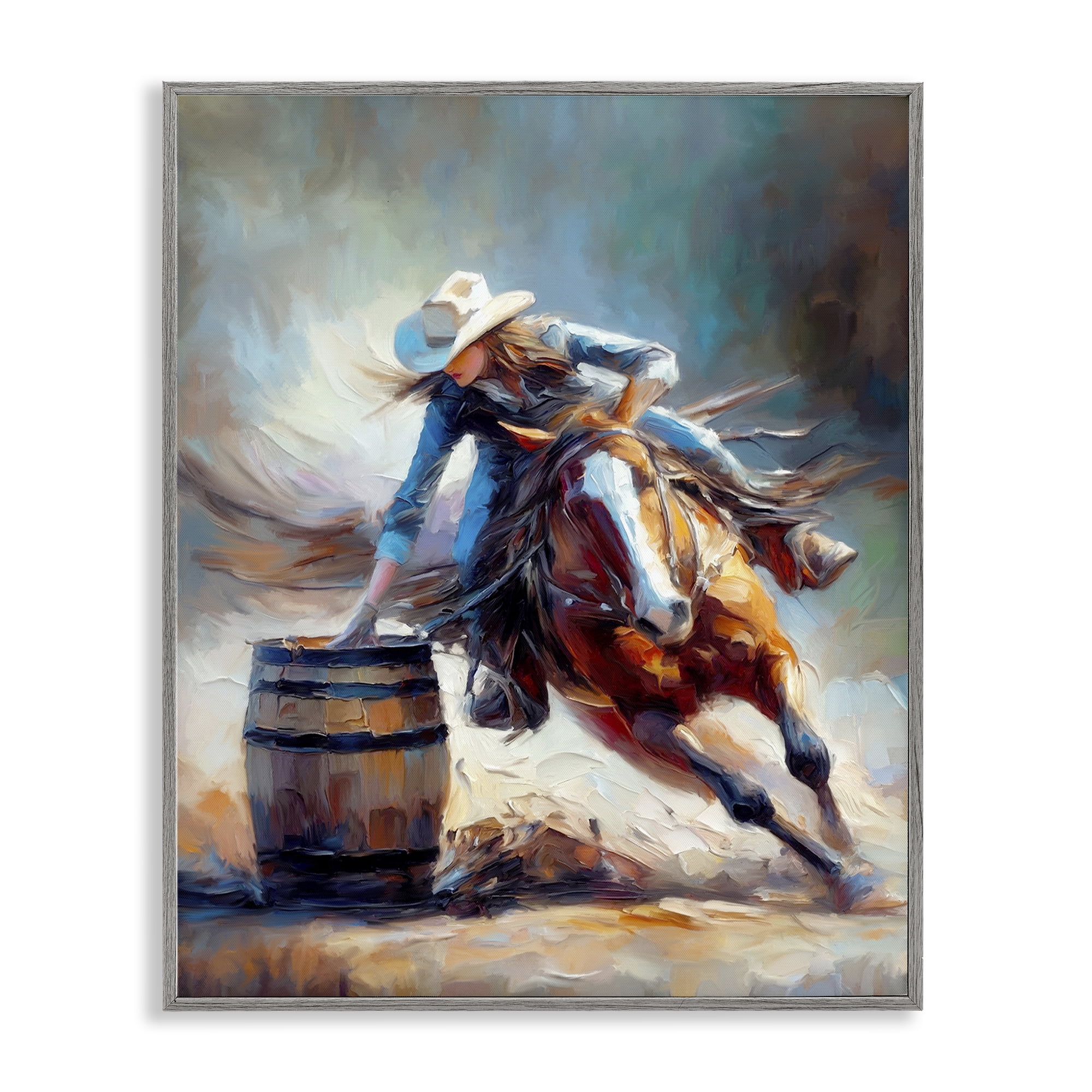 Stupell Industries Barrel Racer Cowgirl Novelty Painting Gray Framed Art Print Wall Art, 24 x 30
