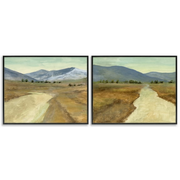 Stupell Industries Barren Desert Path Landscape & Nature Painting Black Framed Art Print Wall Art, 14 x 11, Set of 2