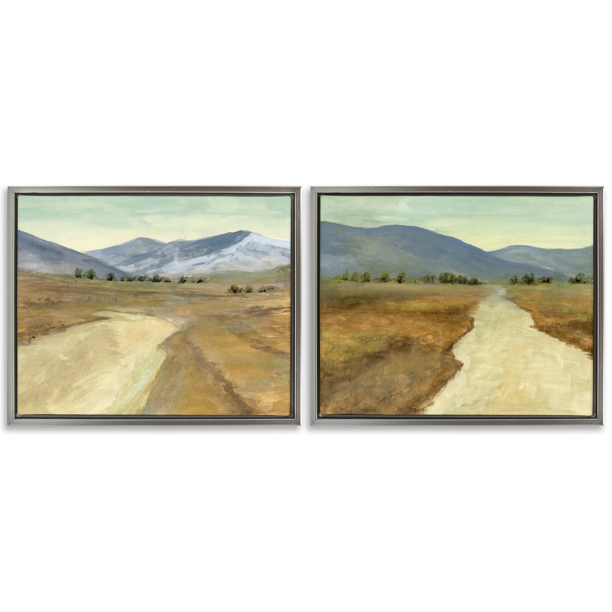 Stupell Industries Barren Desert Path Landscape & Nature Painting Gray Floater Framed Canvas Art Print Wall Art, 31 x 25, Set of 2