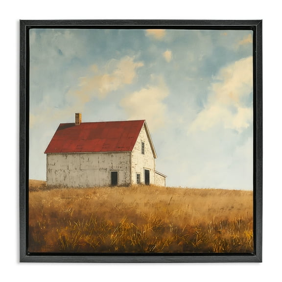 Stupell Industries Barren Farmland Barn Landscape & Nature Painting Black Floater Framed Canvas Art Print Wall Art, 18 x 18